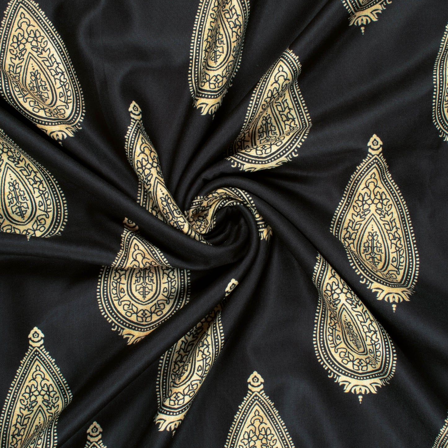 Black And Yellow Ethnic Pattern Digital Print Poly Rayon Fabric (Width 58 Inches)