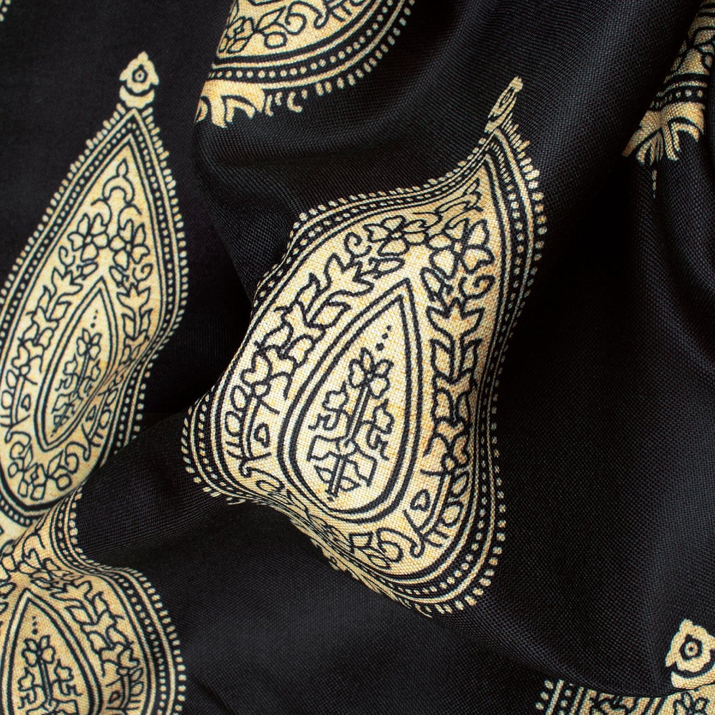 Black And Yellow Ethnic Pattern Digital Print Poly Rayon Fabric (Width 58 Inches)