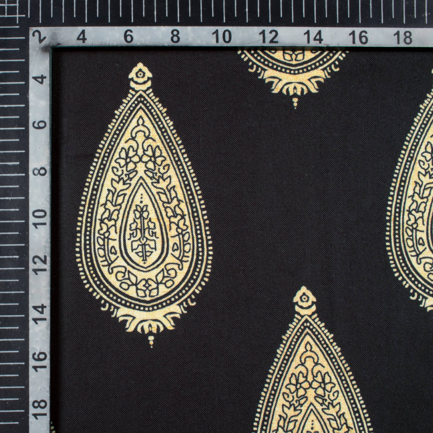 Black And Yellow Ethnic Pattern Digital Print Poly Rayon Fabric (Width 58 Inches)
