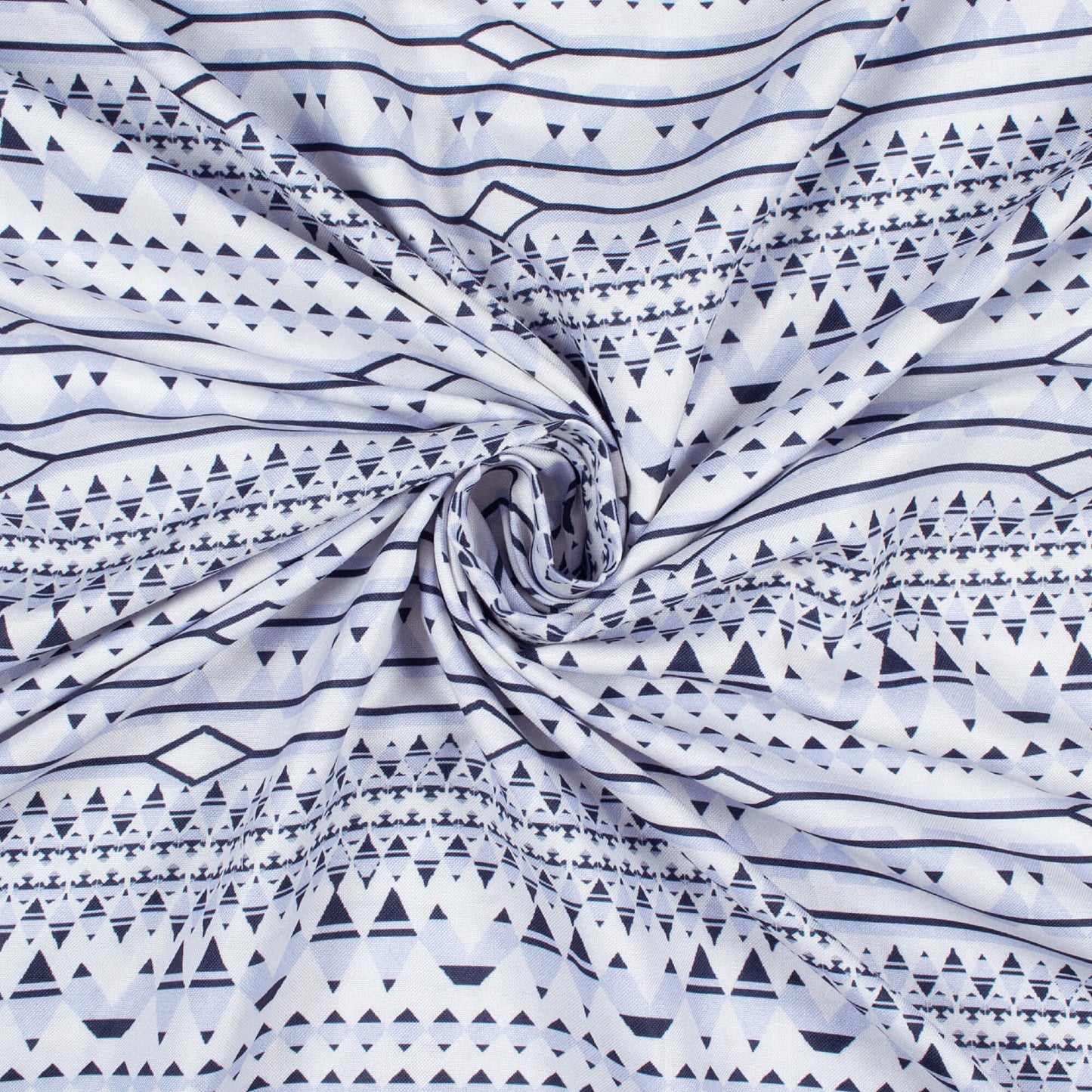 White And Black Geometric Pattern Digital Print Poly Rayon Fabric (Width 58 Inches)
