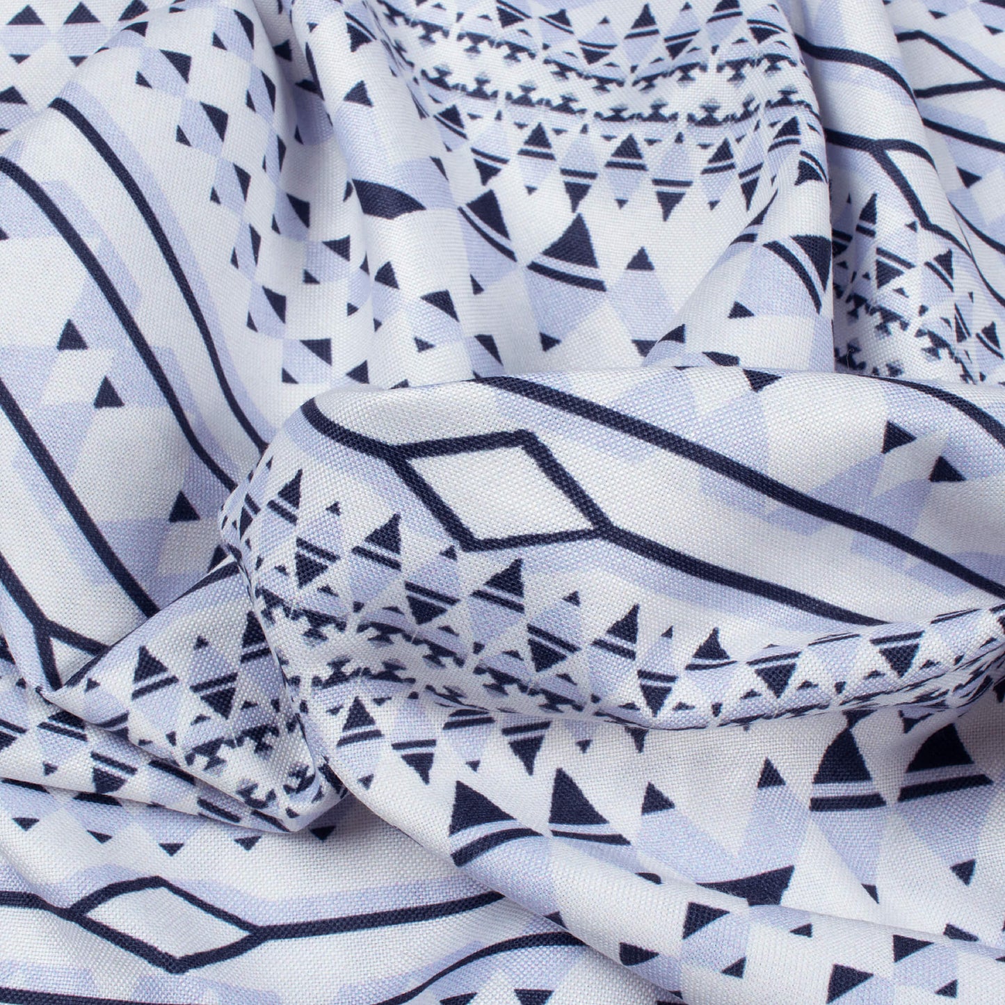 White And Black Geometric Pattern Digital Print Poly Rayon Fabric (Width 58 Inches)