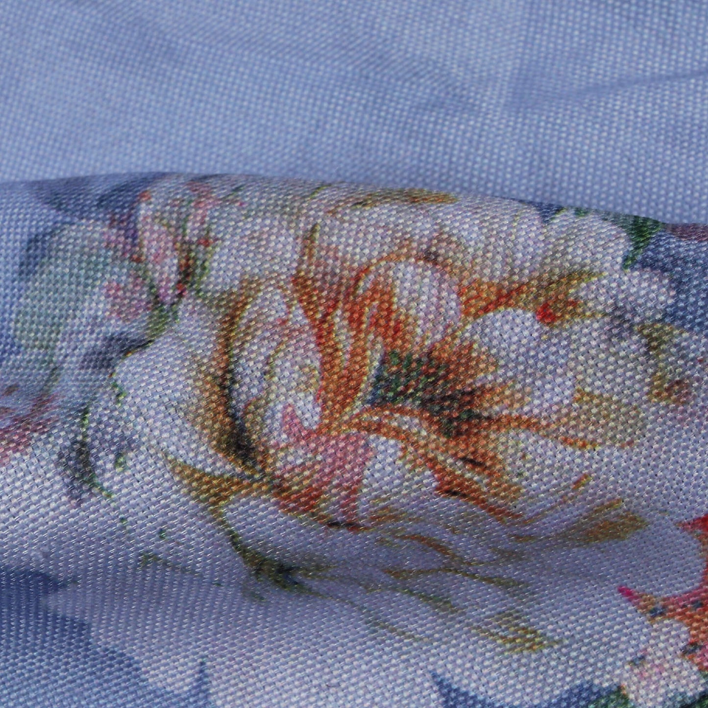 Chetwode Blue And White Floral Pattern Digital Print Poly Rayon Fabric (Width 58 Inches)