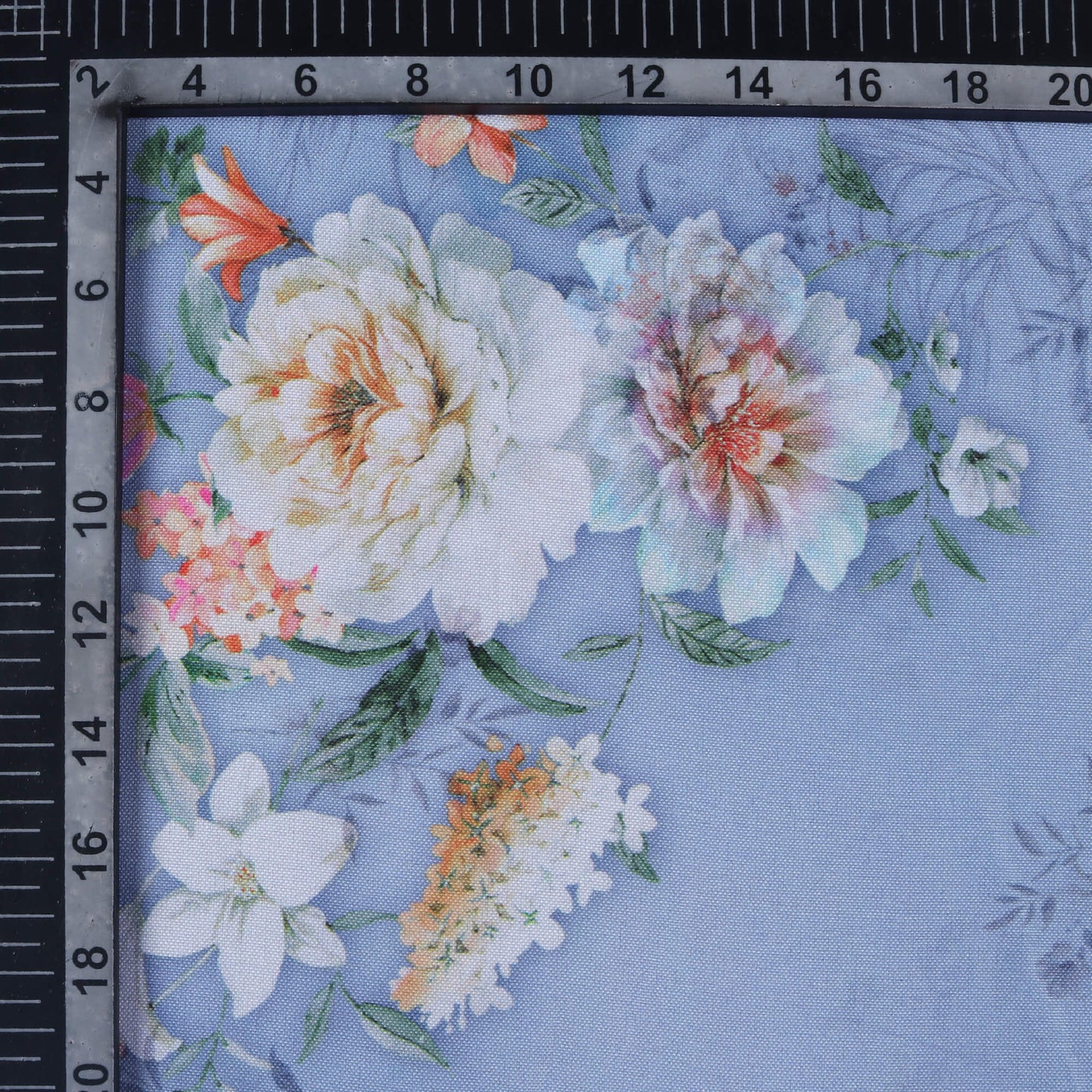 Chetwode Blue And White Floral Pattern Digital Print Poly Rayon Fabric (Width 58 Inches)