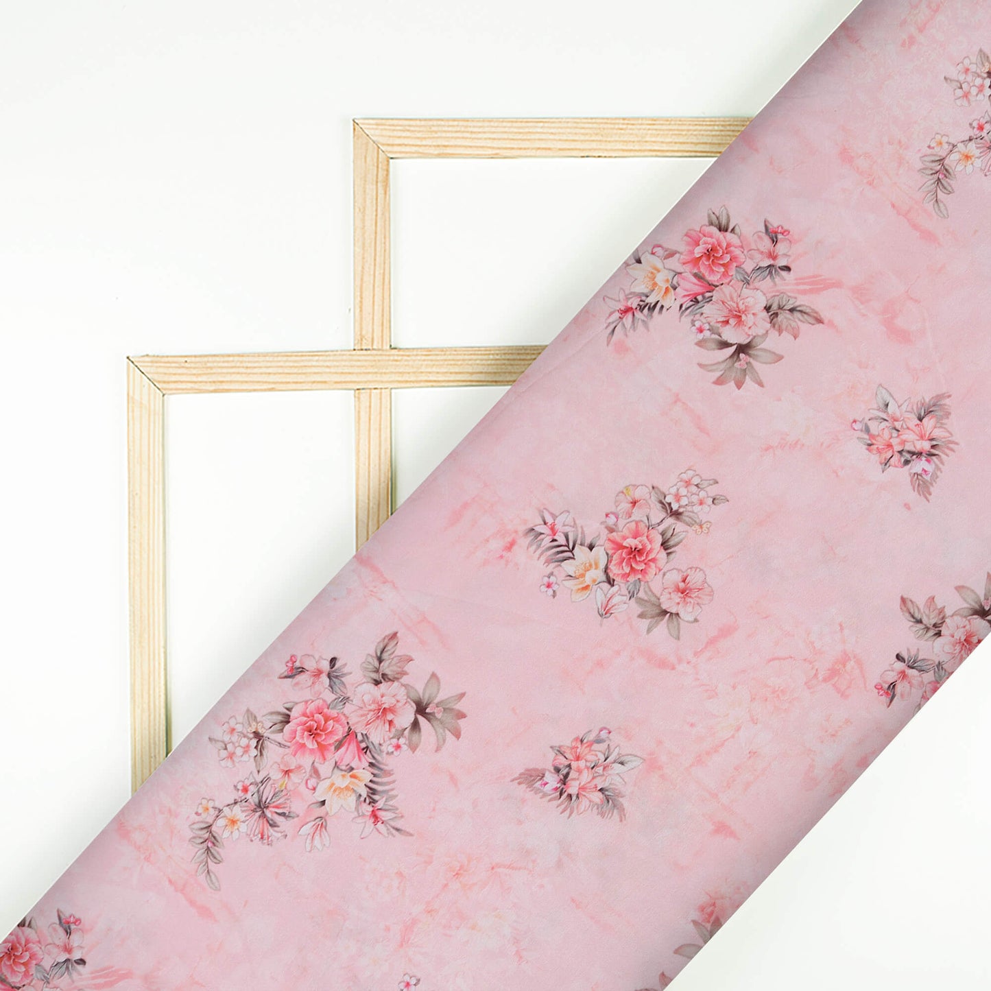 Baby Pink Floral Pattern Digital Print Poly Rayon Fabric (Width 58 Inches)