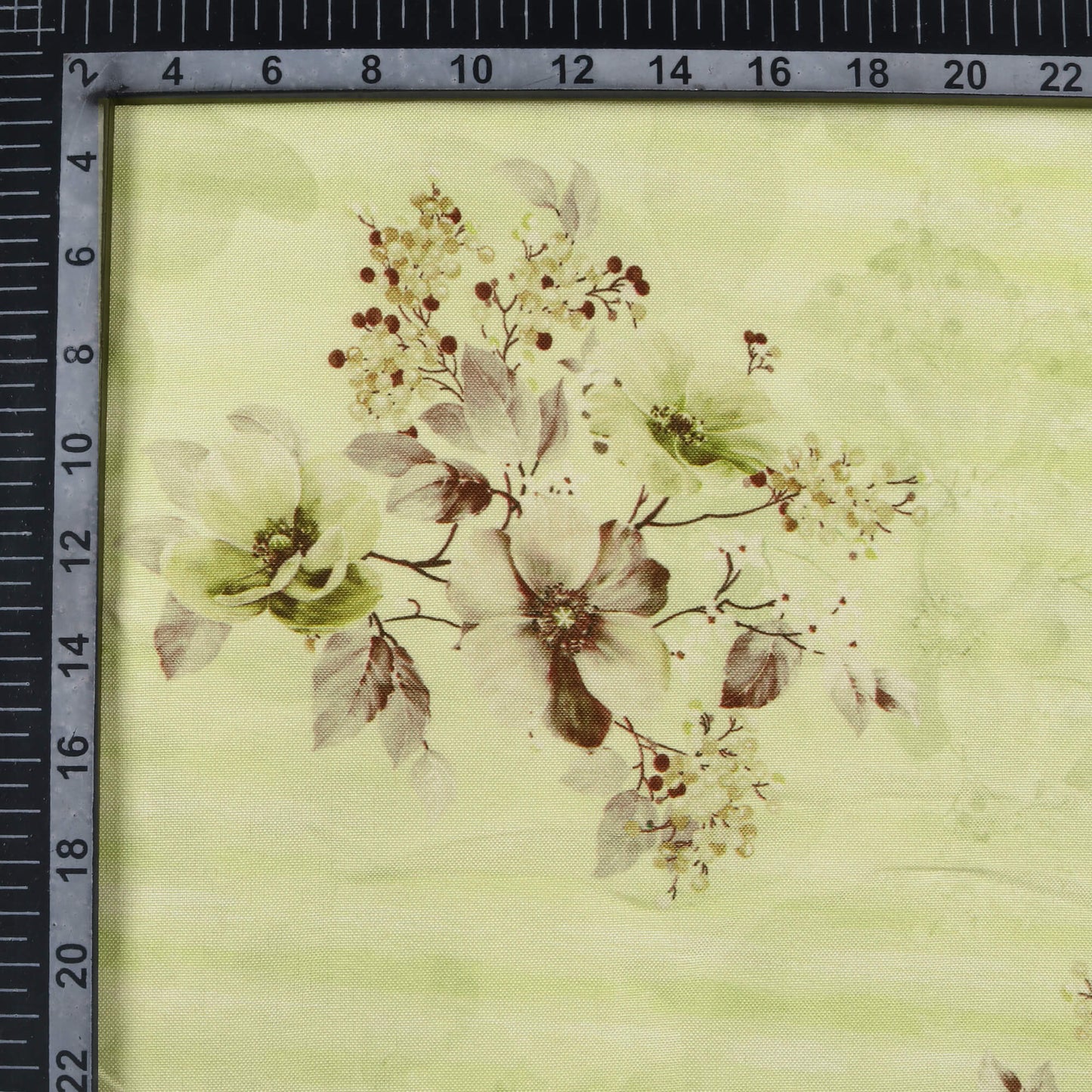 Olive Green And Purple Floral Pattern Digital Print Poly Rayon Fabric (Width 58 Inches)