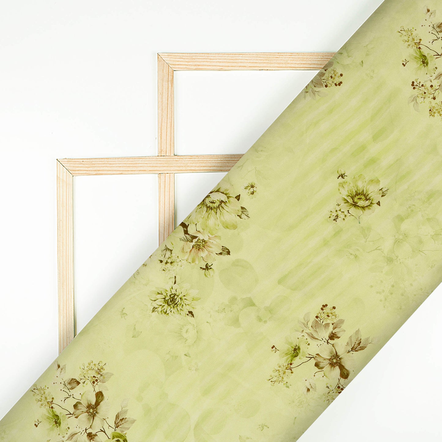 Olive Green And Purple Floral Pattern Digital Print Poly Rayon Fabric (Width 58 Inches)