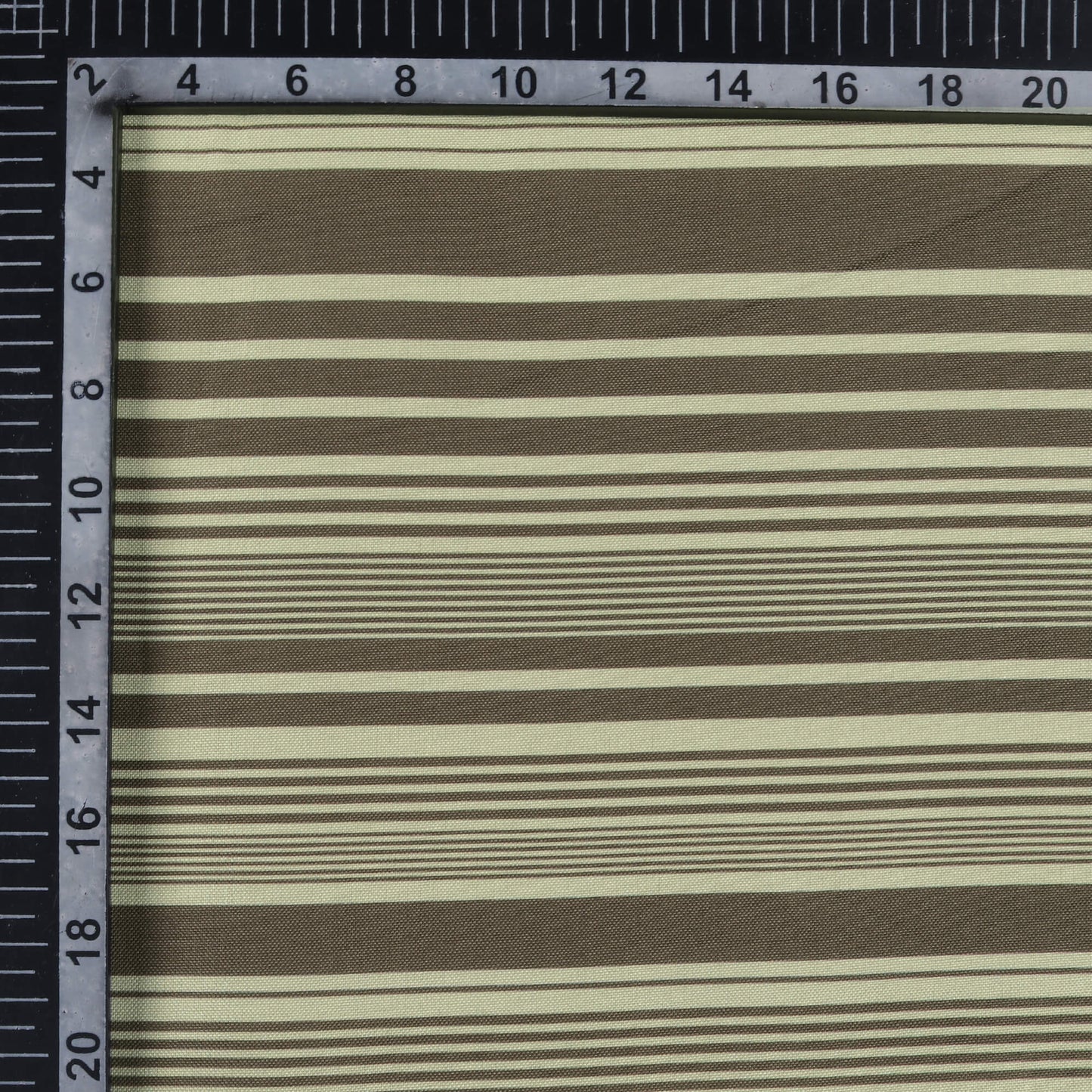 Army Green And Yellow Stripes Pattern Digital Print Poly Rayon Fabric (Width 58 Inches)