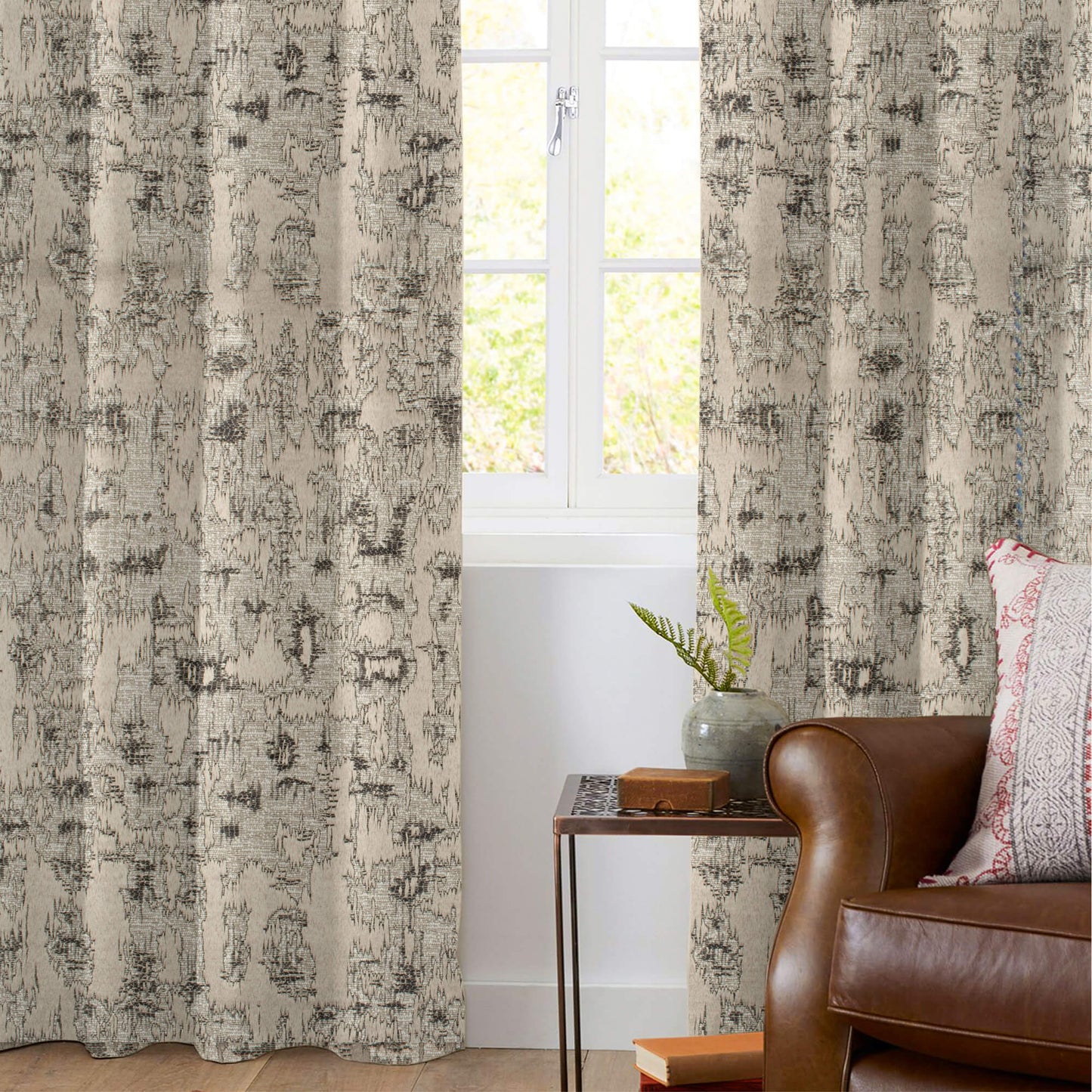 Rhino Grey Self Textured Jacquard Premium Curtain Fabric (Width 48 Inches)