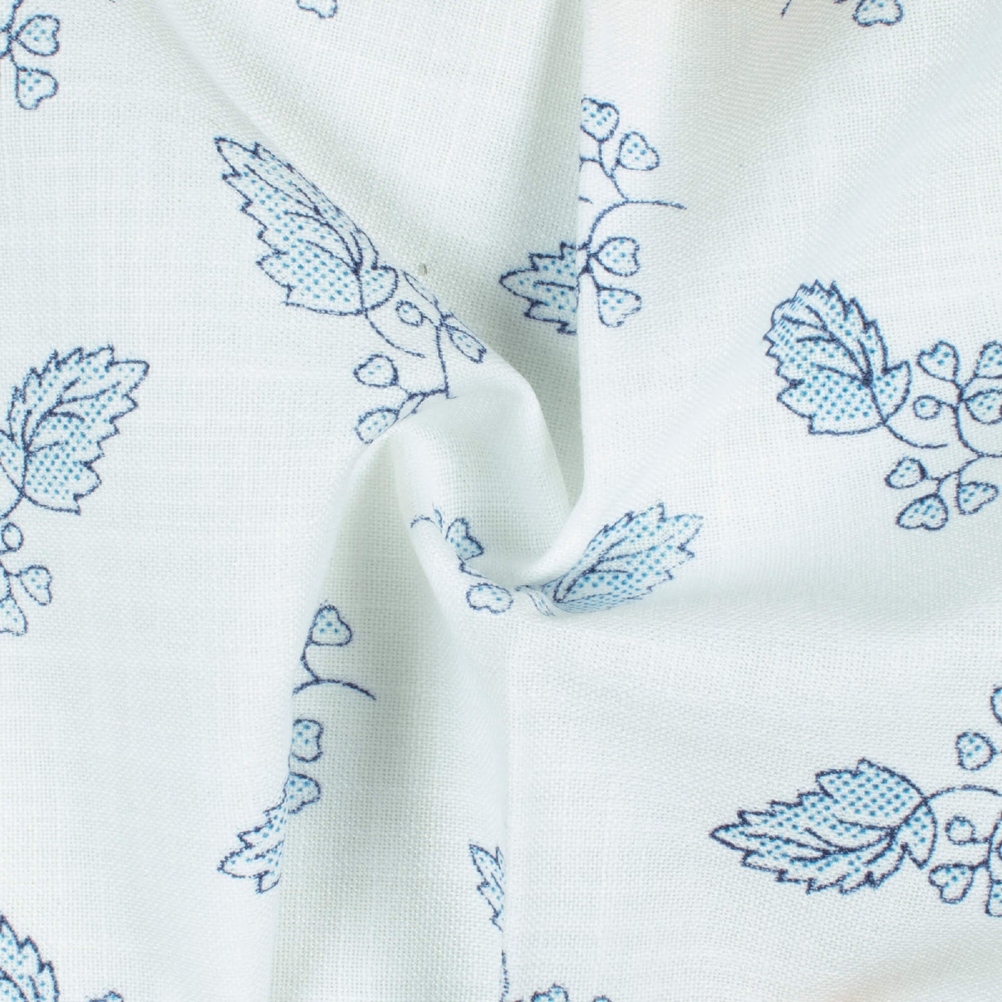 White And Jordy Blue Leaf Pattern Printed Poly Spun Exclusive Shirting Fabric (Width 36 Inches)