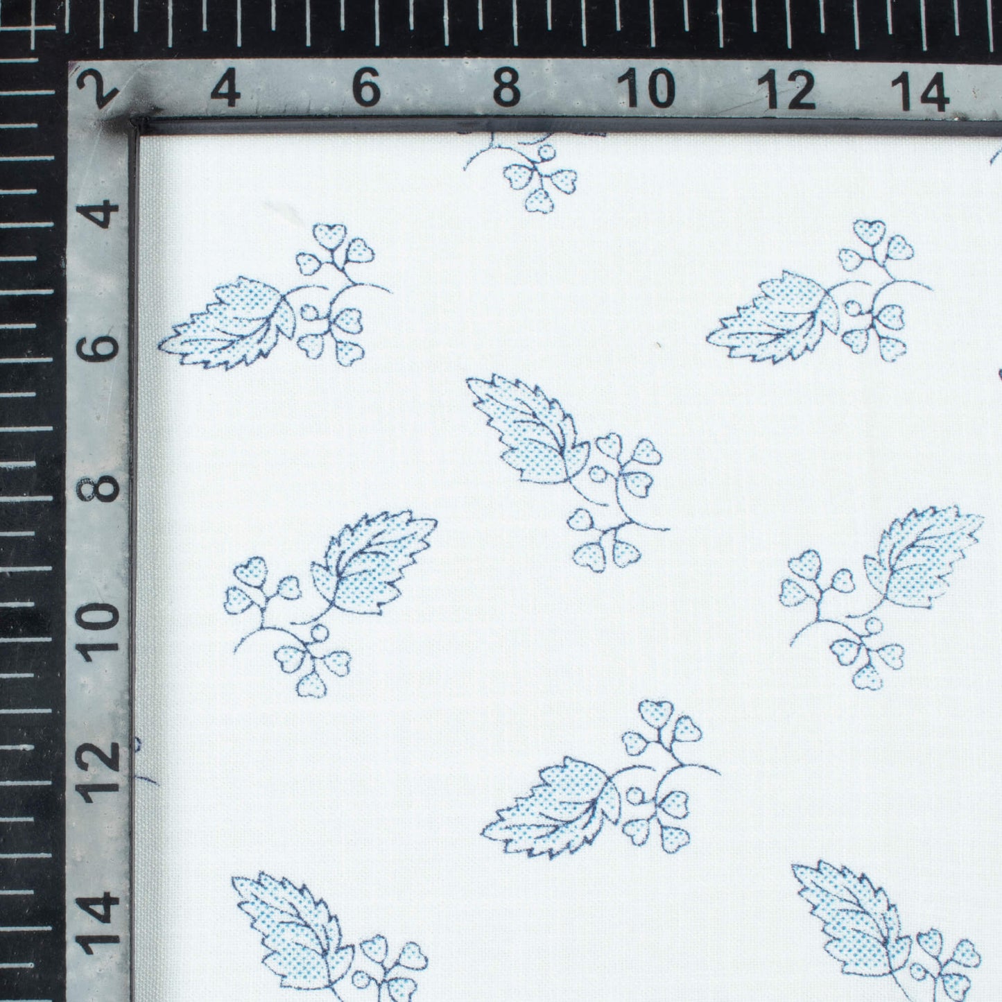 White And Jordy Blue Leaf Pattern Printed Poly Spun Exclusive Shirting Fabric (Width 36 Inches)