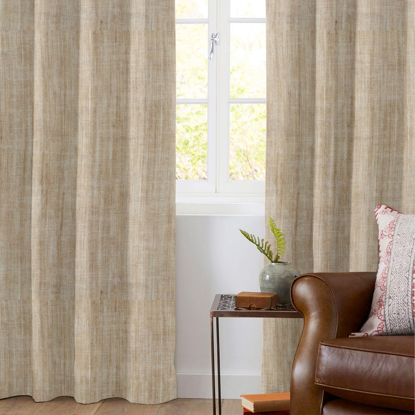 Wheat Brown Textured Premium Sheer Fabric (Width 54 Inches)