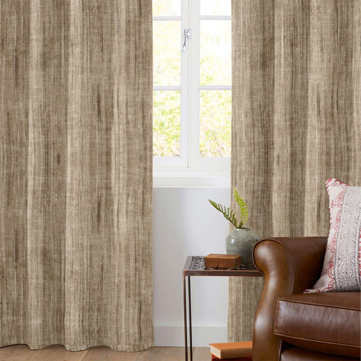 Rustic Taupe Brown Textured Premium Sheer Fabric (Width 54 Inches)