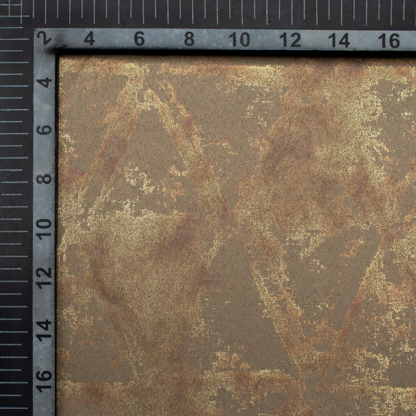 Rustic Taupe Brown Geometric Pattern Golden Foil Premium Curtain Fabric (Width 54 Inches)