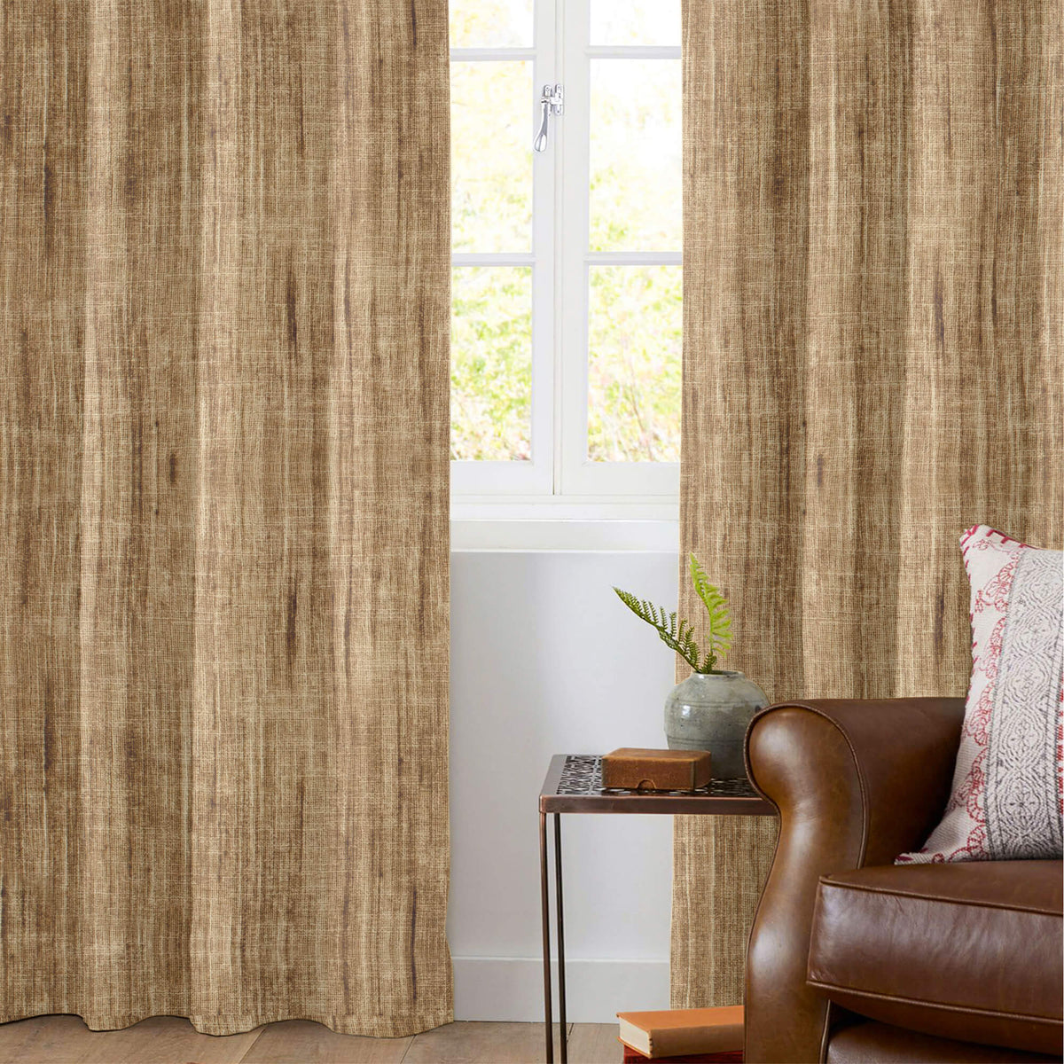 Tawny Brown Textured Premium Sheer Fabric (Width 54 Inches)