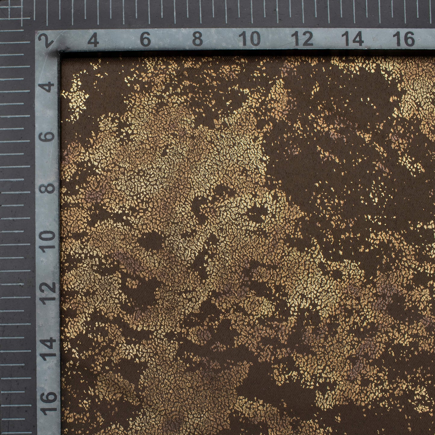 Umber Brown Abstract Pattern Golden Foil Premium Curtain Fabric (Width 54 Inches)