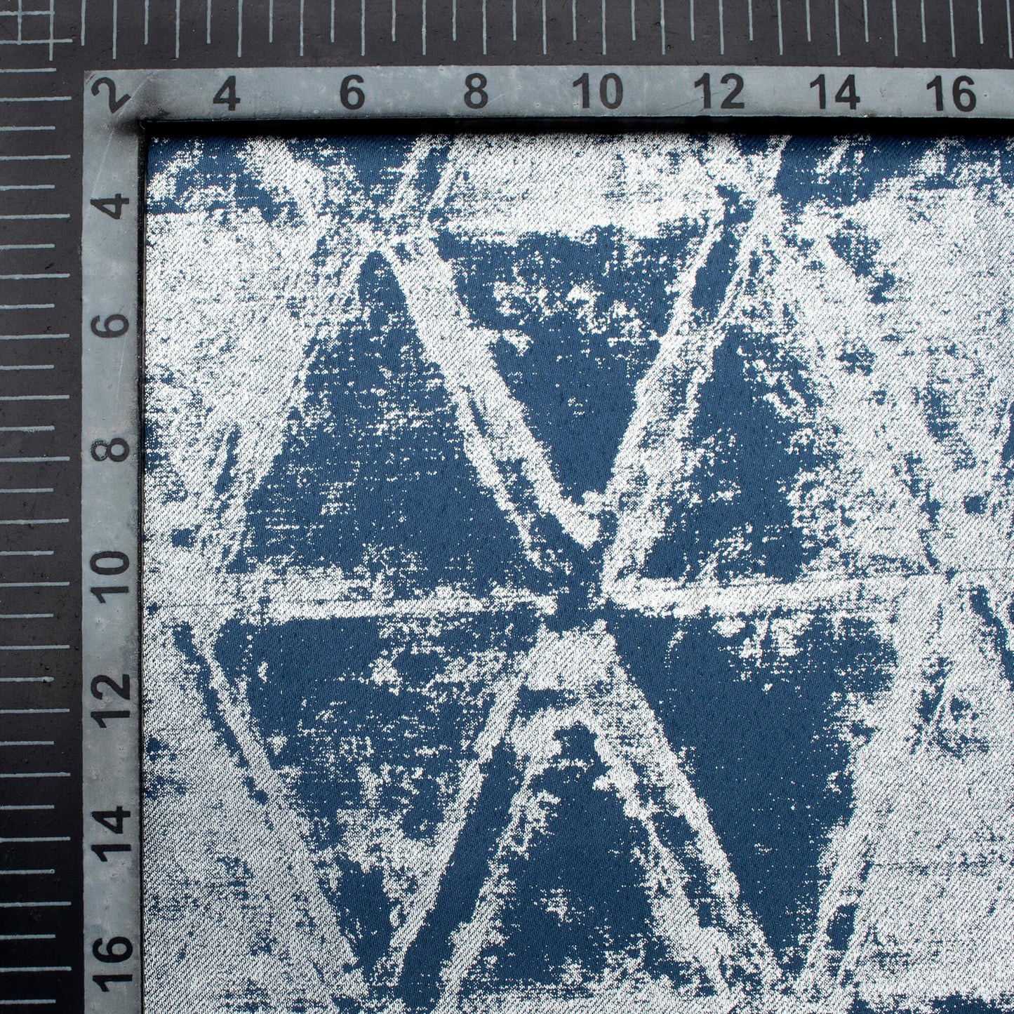 Regal Blue Geometric Pattern Silver Foil Premium Curtain Fabric (Width 54 Inches)