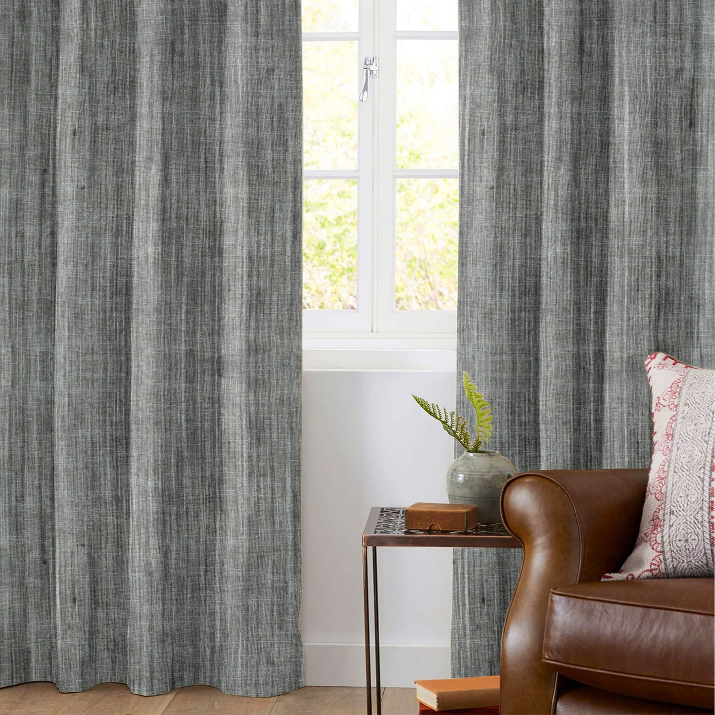 Lava Grey Textured Premium Sheer Fabric (Width 54 Inches)