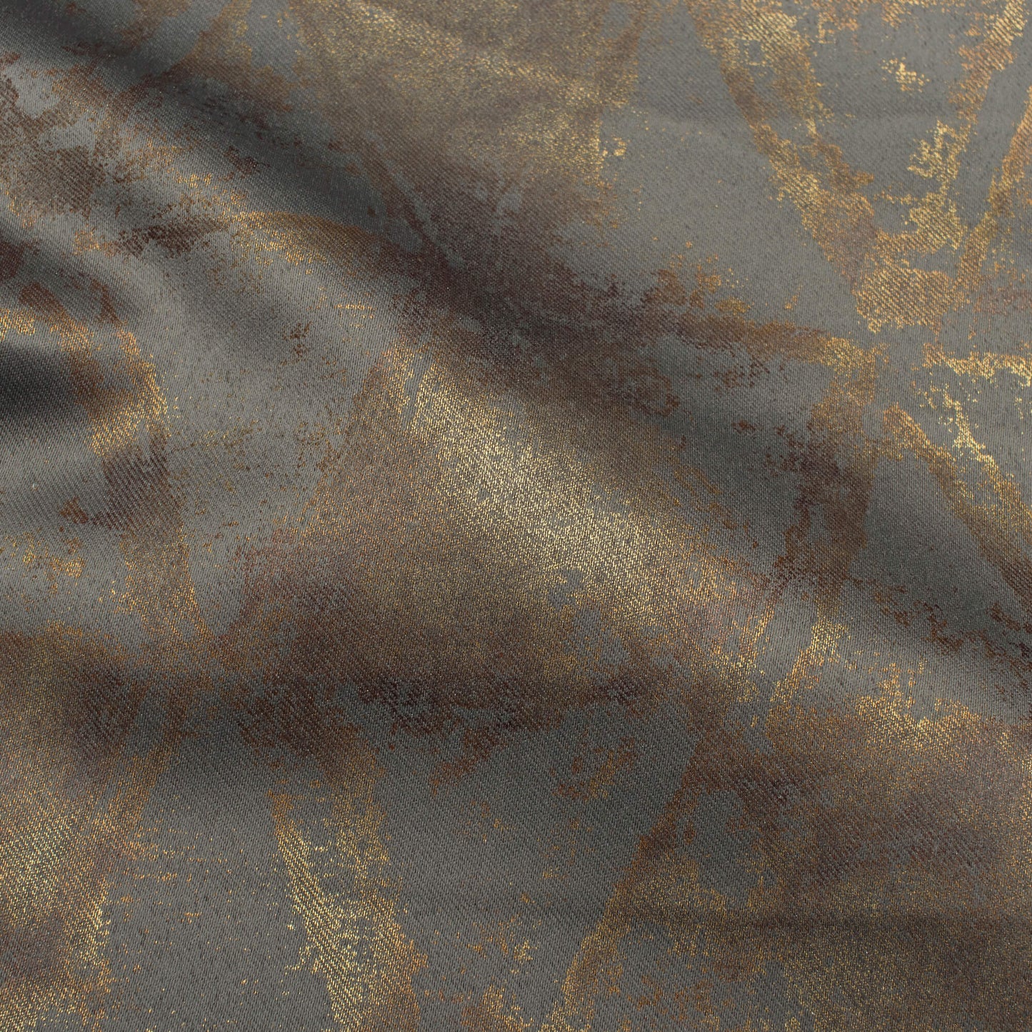 Lava Grey Geometric Pattern Golden Foil Premium Curtain Fabric (Width 54 Inches)
