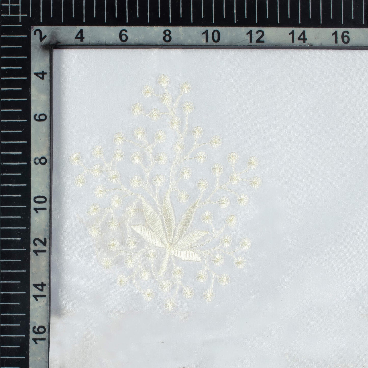 White And Tan Brown Floral Pattern Embroidery Organza Tissue Premium Sheer Fabric (Width 48 Inches)
