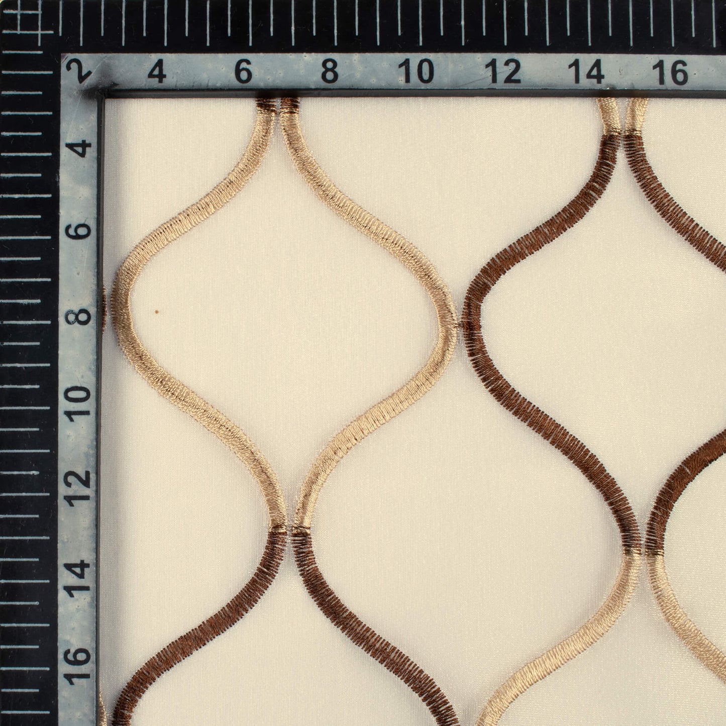 Oatmeal Beige And Coffee Brown Trellis Pattern Embroidery Organza Tissue Premium Sheer Fabric (Width 48 Inches)