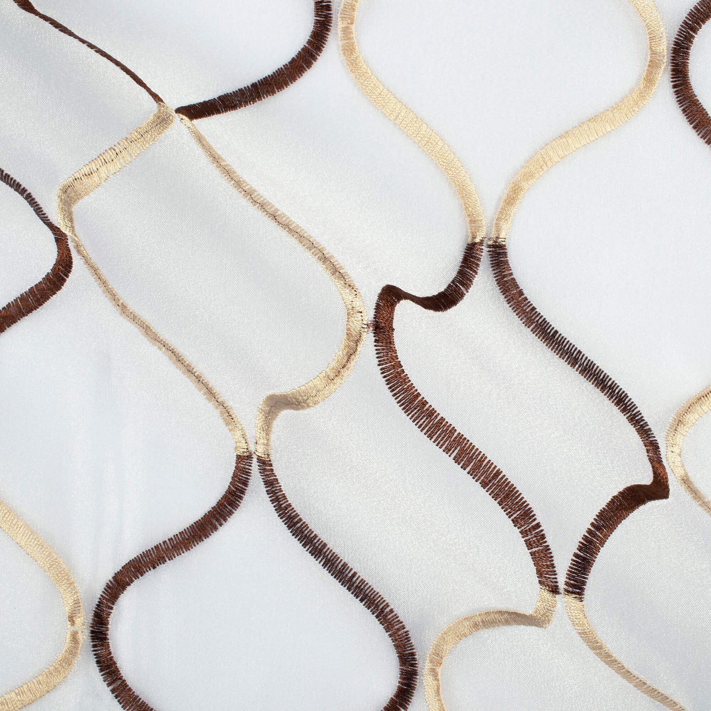White And Coffee Brown Trellis Pattern Embroidery Organza Tissue Premium Sheer Fabric (Width 48 Inches)