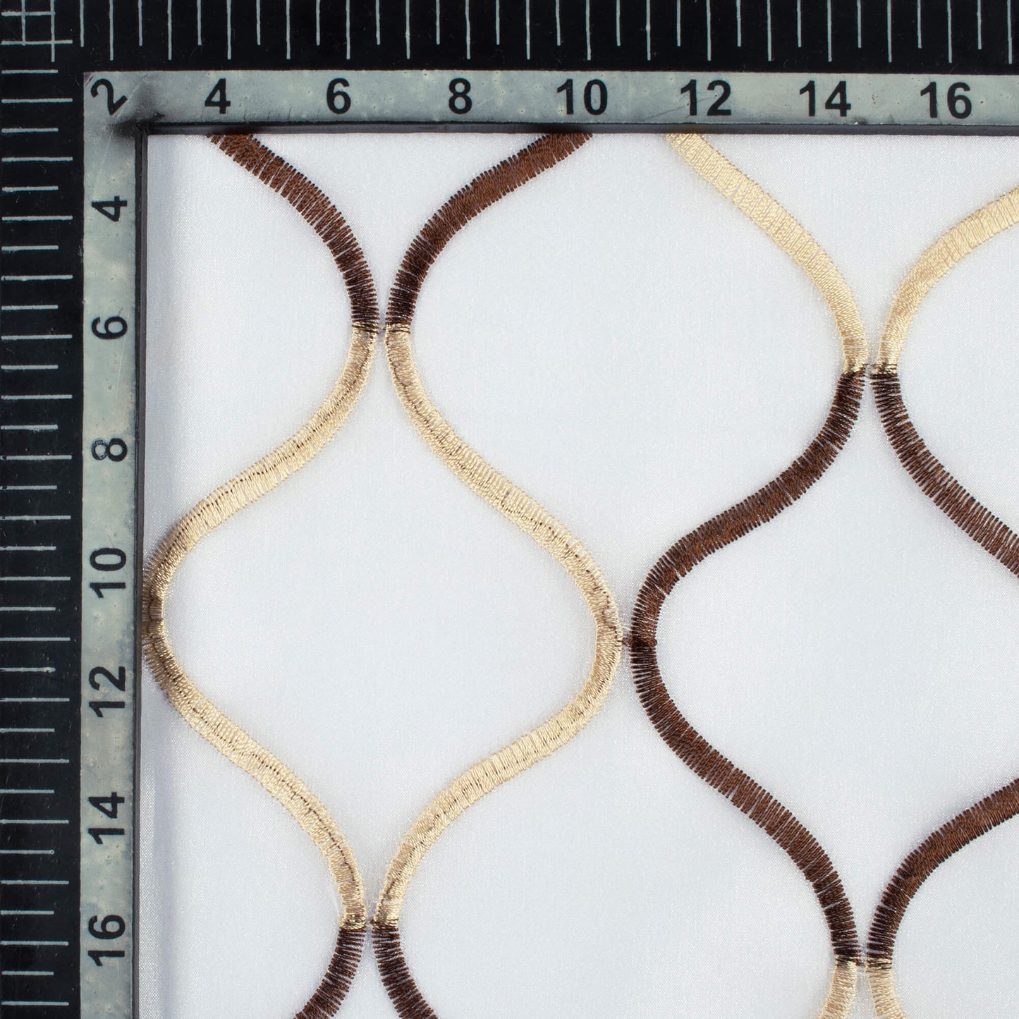 White And Coffee Brown Trellis Pattern Embroidery Organza Tissue Premium Sheer Fabric (Width 48 Inches)