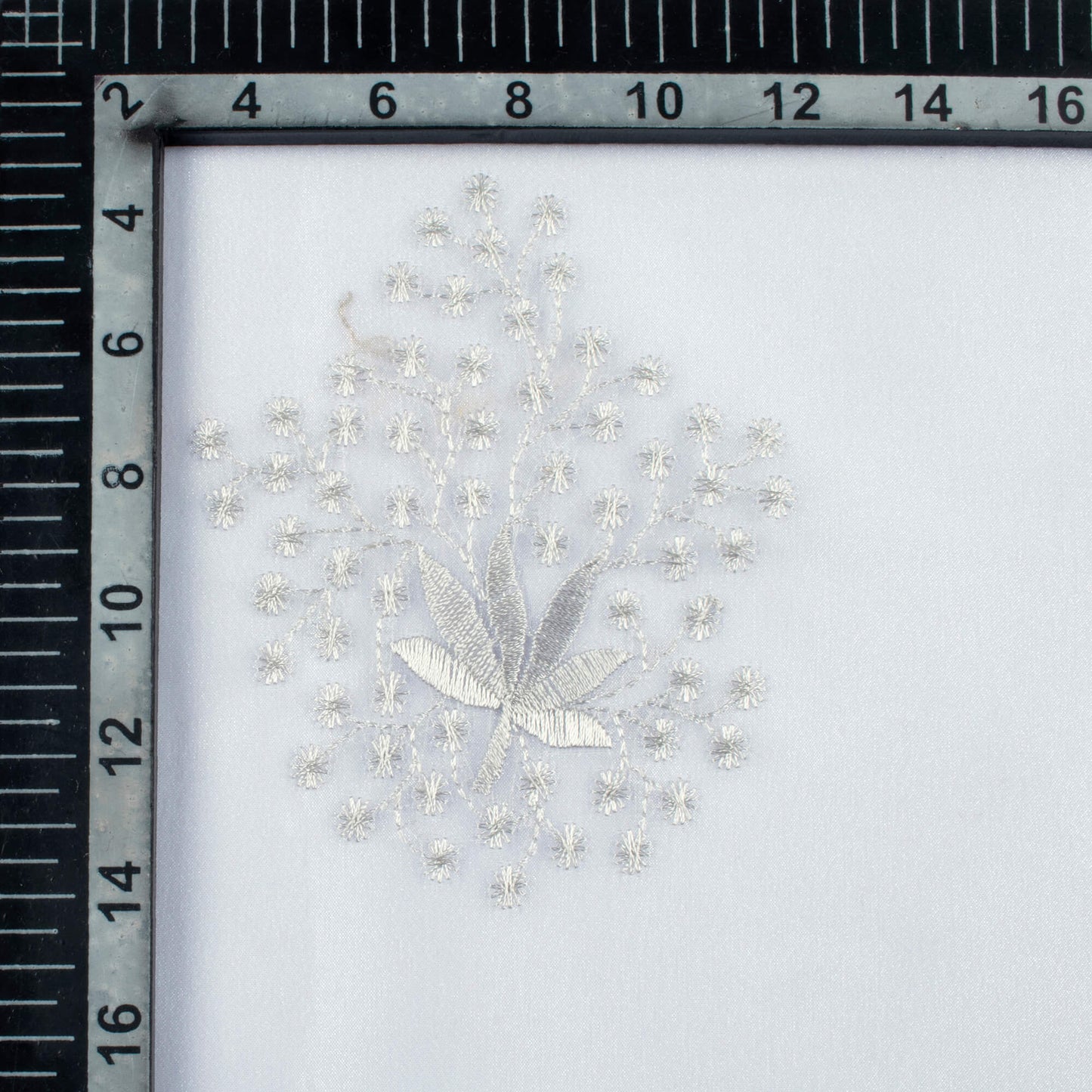 White And Slate Grey Floral Pattern Embroidery Organza Tissue Premium Sheer Fabric (Width 48 Inches)