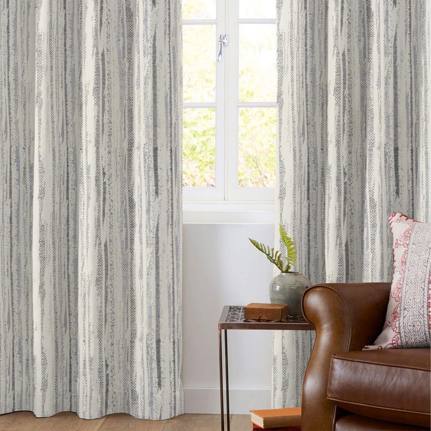 White And Black Self Textured Jacquard Premium Curtain Fabric (Width 48 Inches)