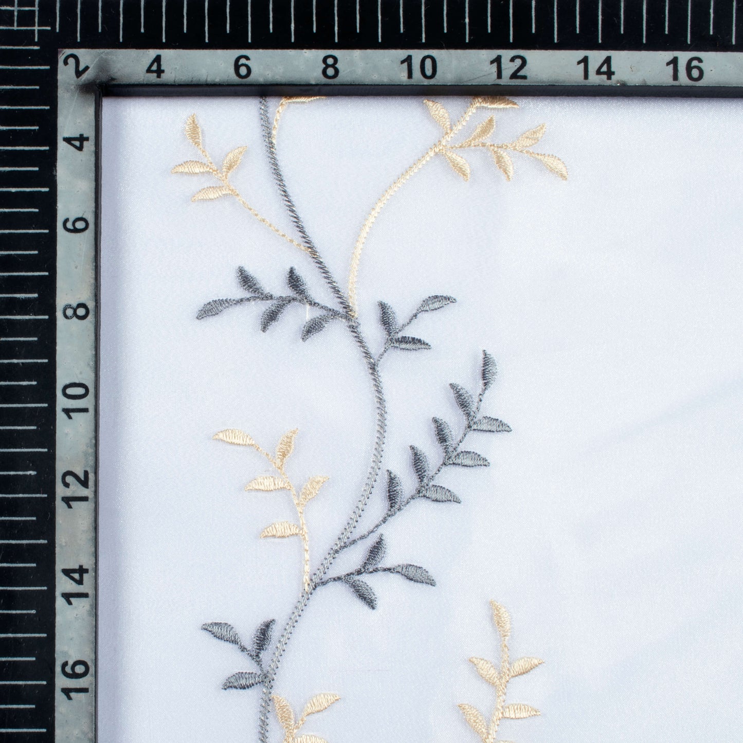 White And Grey Embroidery Organza Tissue Premium Sheer Fabric (Width 48 Inches)