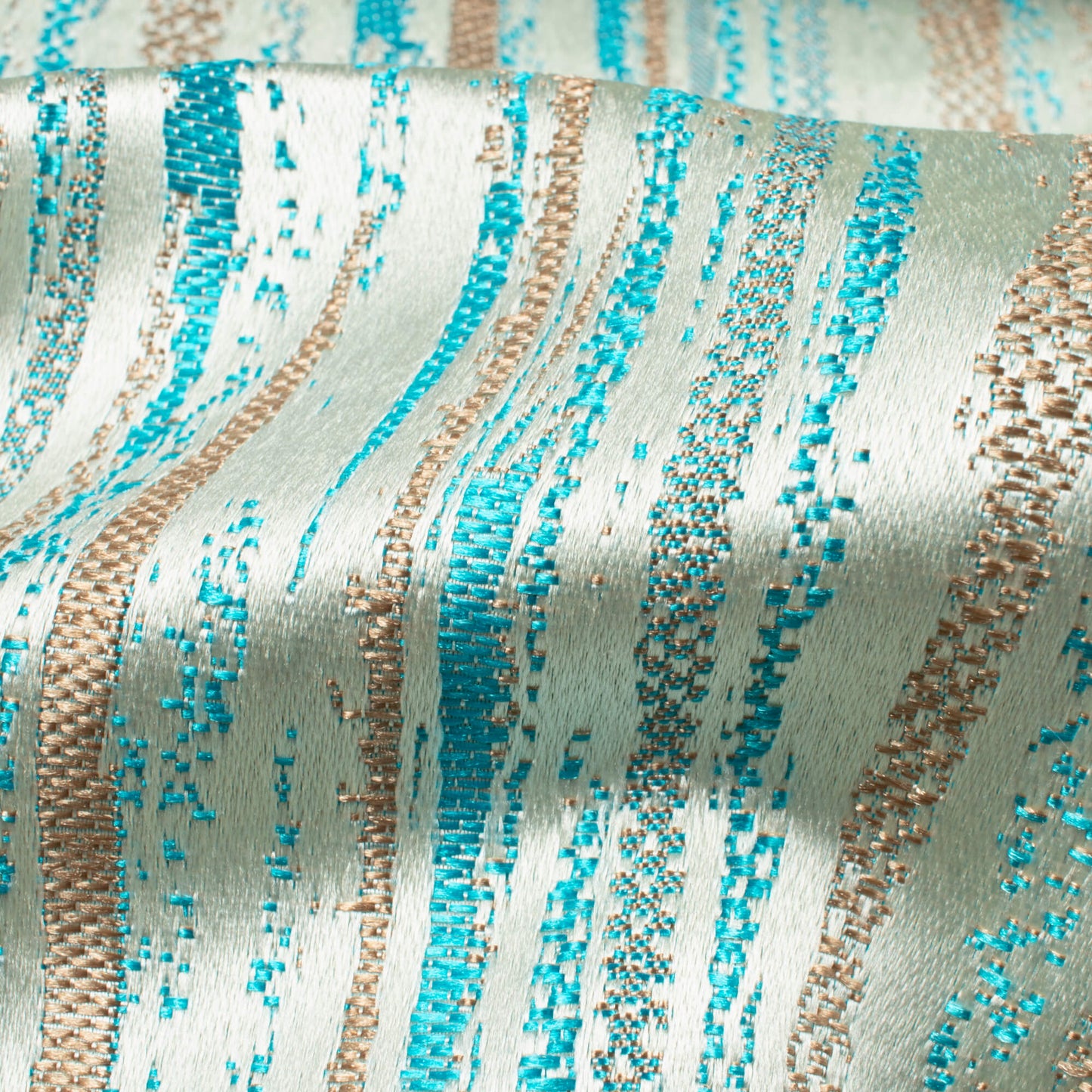 White And Teal Blue Self Textured Jacquard Premium Curtain Fabric (Width 48 Inches)
