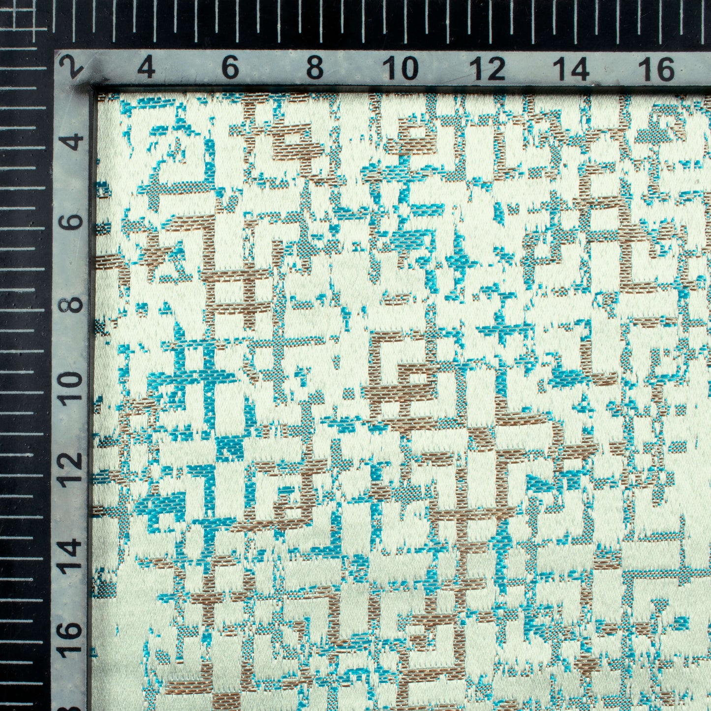 White And Teal Blue Geometric Pattern Jacquard Premium Curtain Fabric (Width 48 Inches)