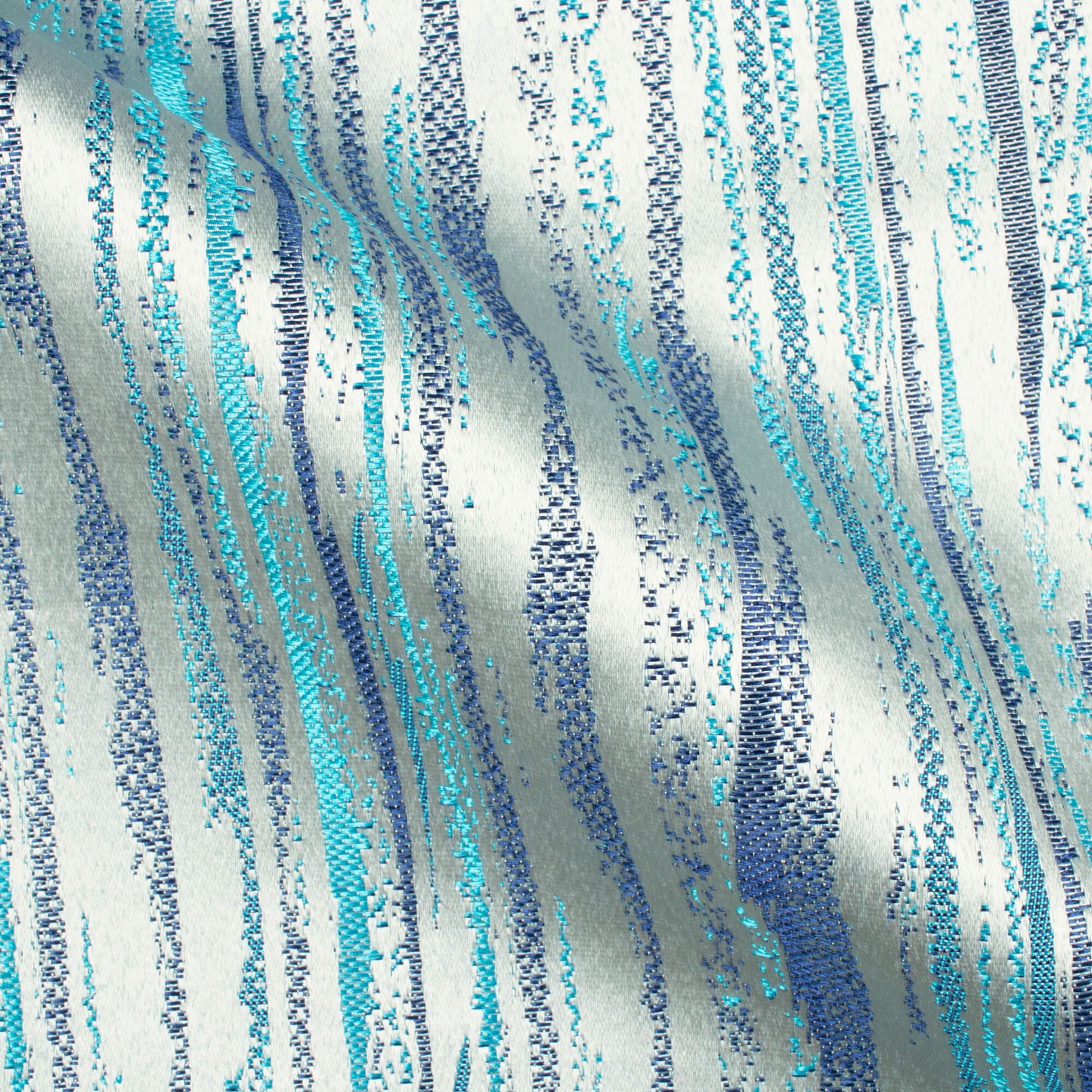 White And Turquoise Self Textured Jacquard Premium Curtain Fabric (Width 48 Inches)
