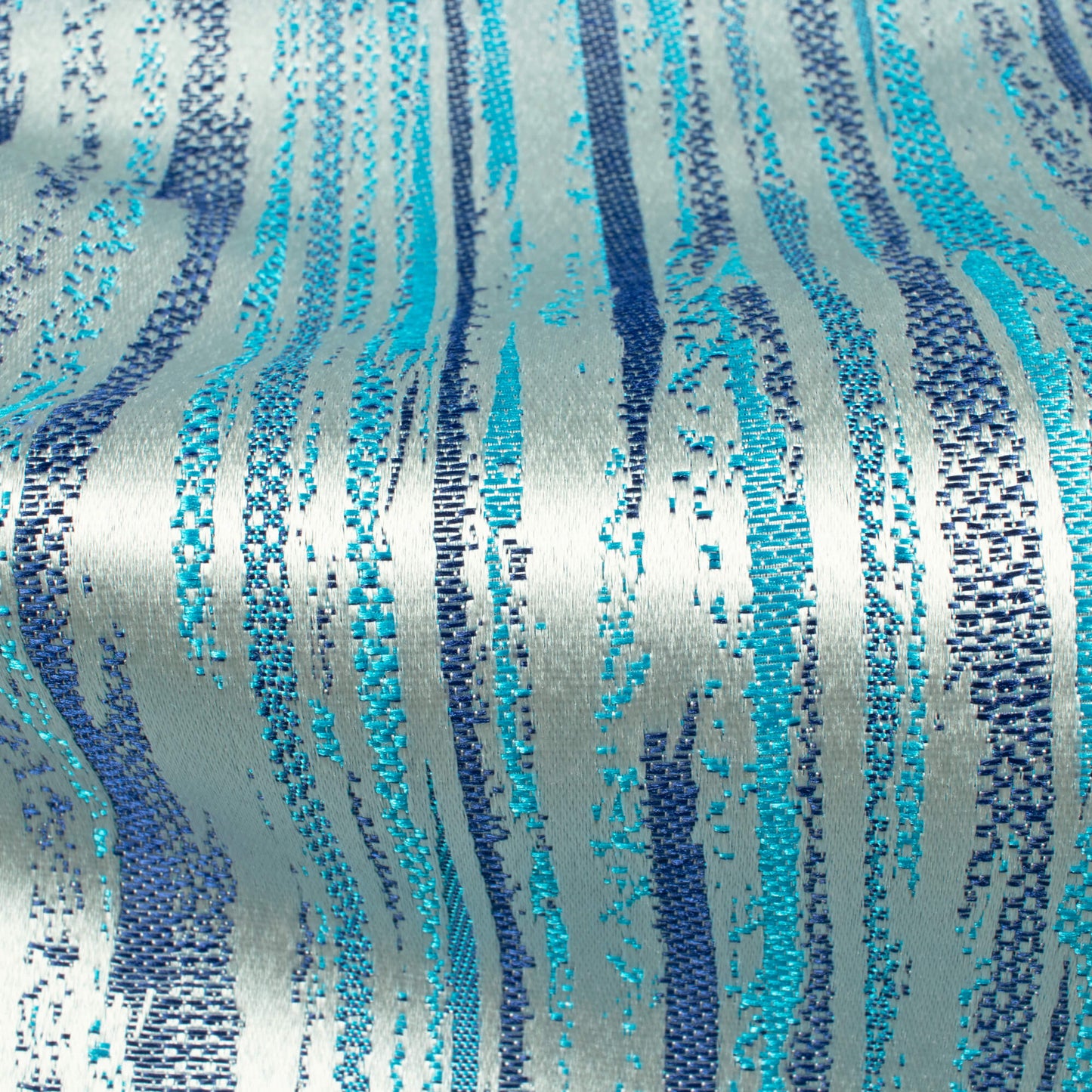 White And Turquoise Self Textured Jacquard Premium Curtain Fabric (Width 48 Inches)
