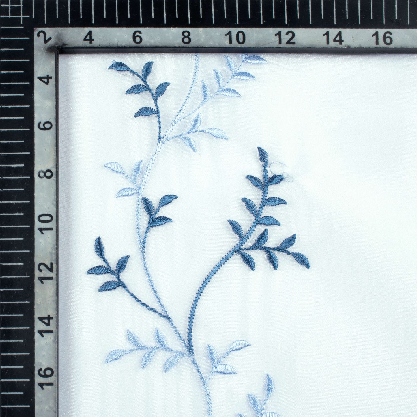 White And Regal Blue Embroidery Organza Tissue Premium Sheer Fabric (Width 48 Inches)