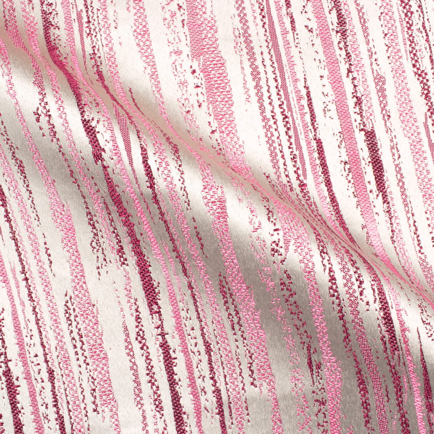 White And Taffy Pink Self Textured Jacquard Premium Curtain Fabric (Width 48 Inches)