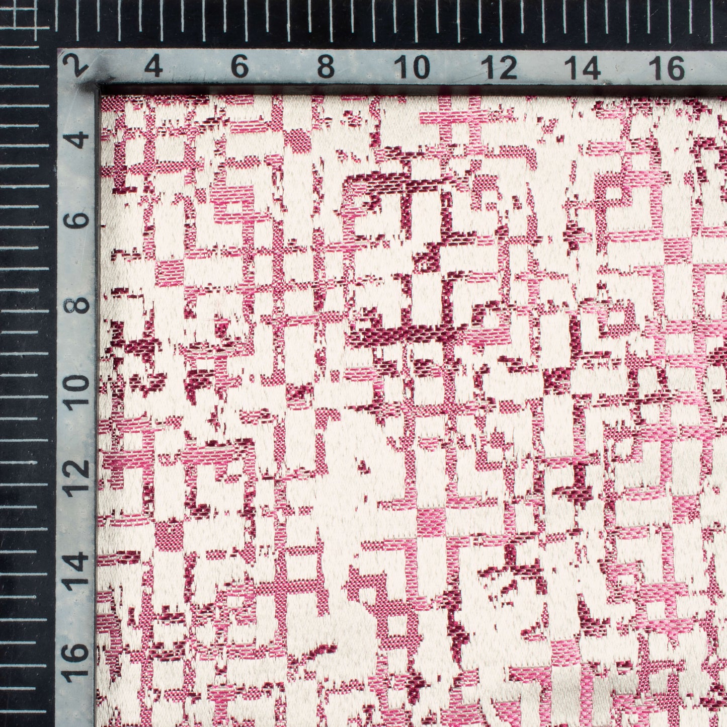 White And Taffy Pink Geometric Pattern Jacquard Premium Curtain Fabric (Width 48 Inches)
