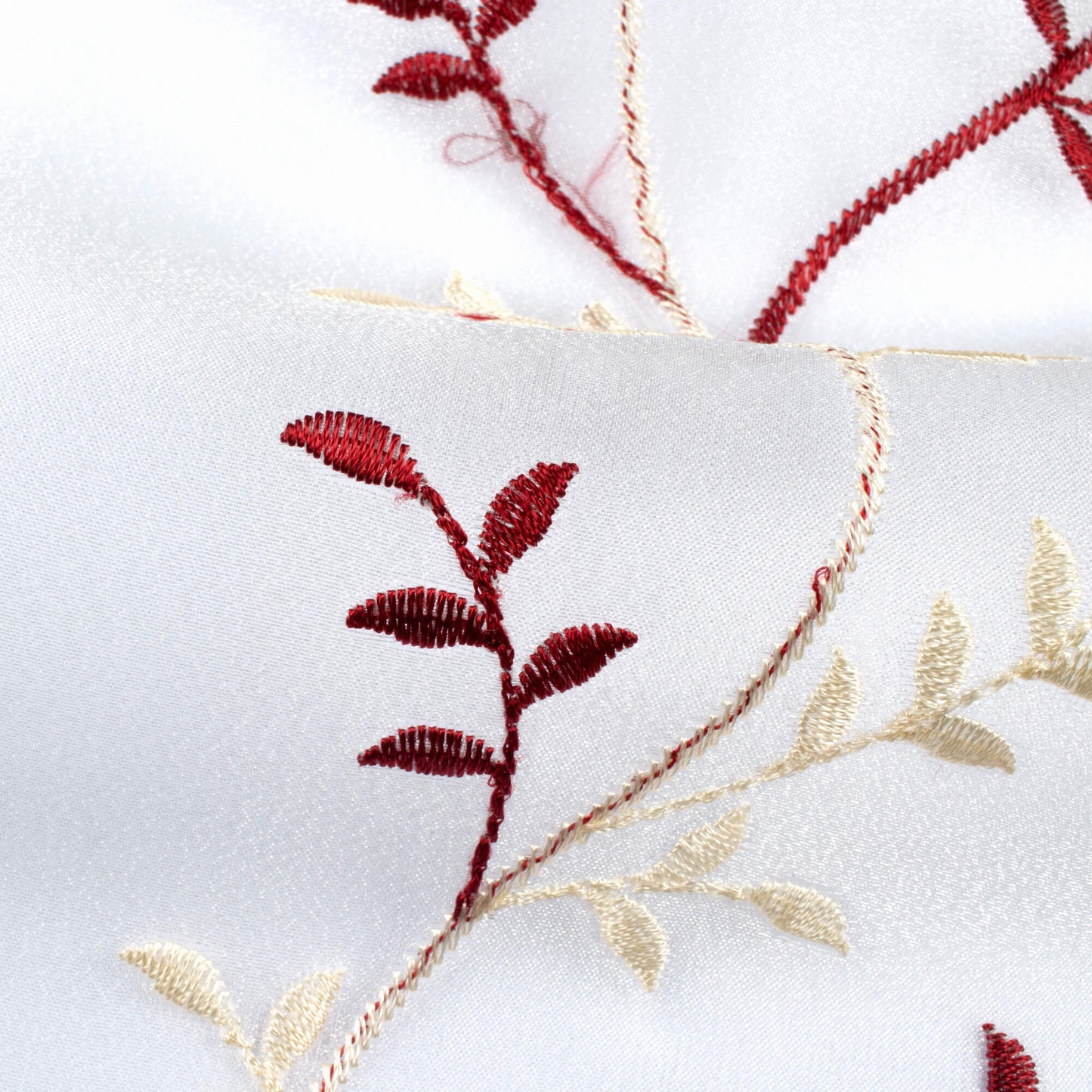White And Red Embroidery Organza Tissue Premium Sheer Fabric (Width 48 Inches)