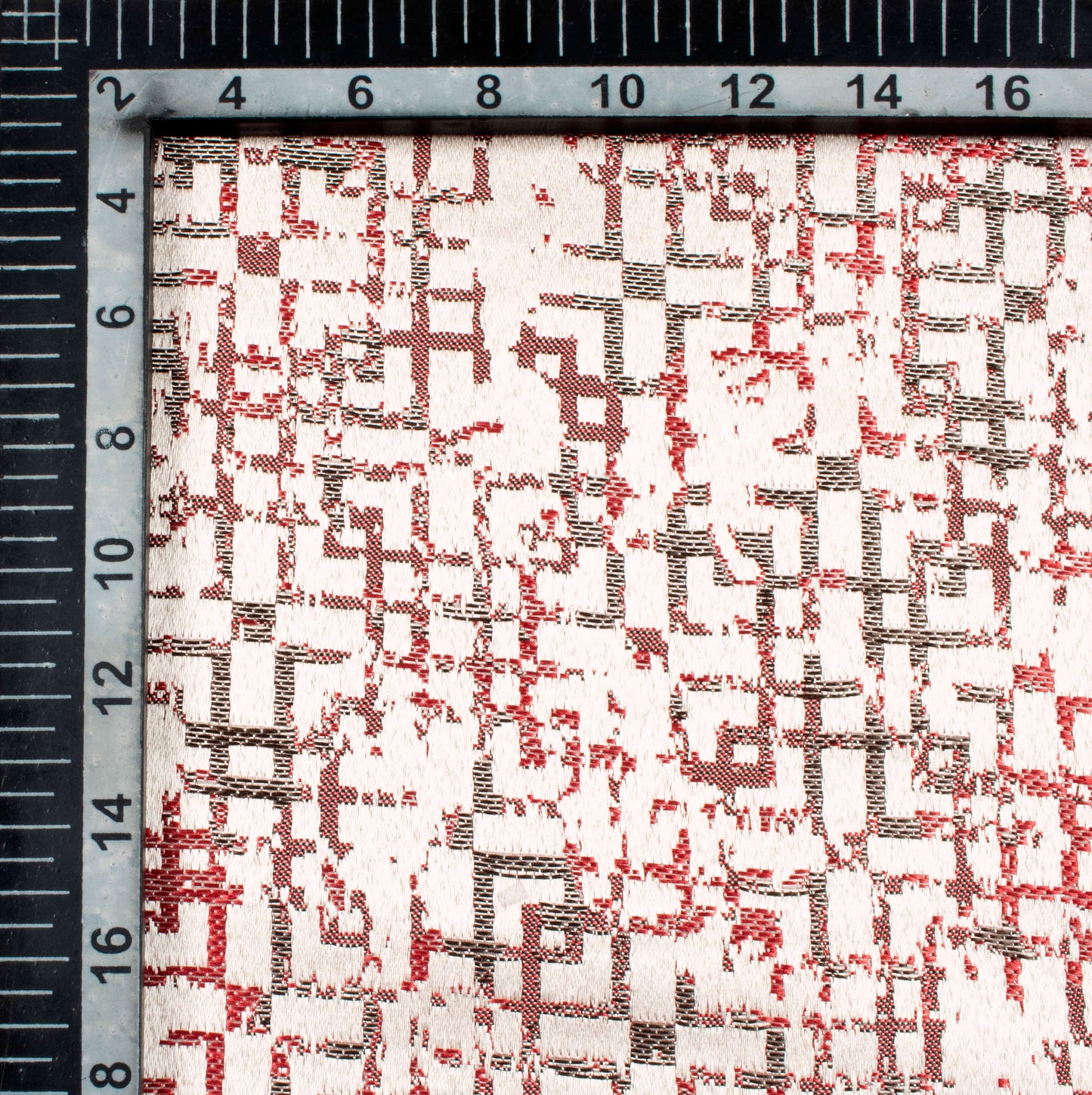 White And Red Geometric Pattern Jacquard Premium Curtain Fabric (Width 48 Inches)