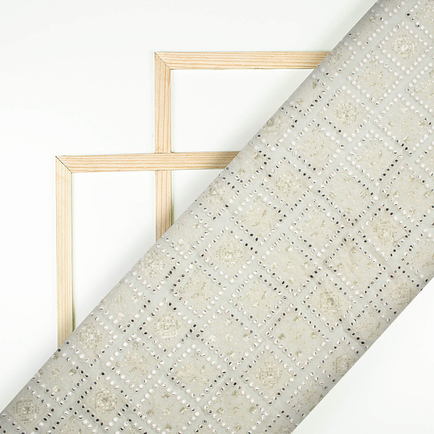 White Traditional Pattern Premium Sequins Embroidery With Foil Mirror Work Dyeable Georgette Fabric