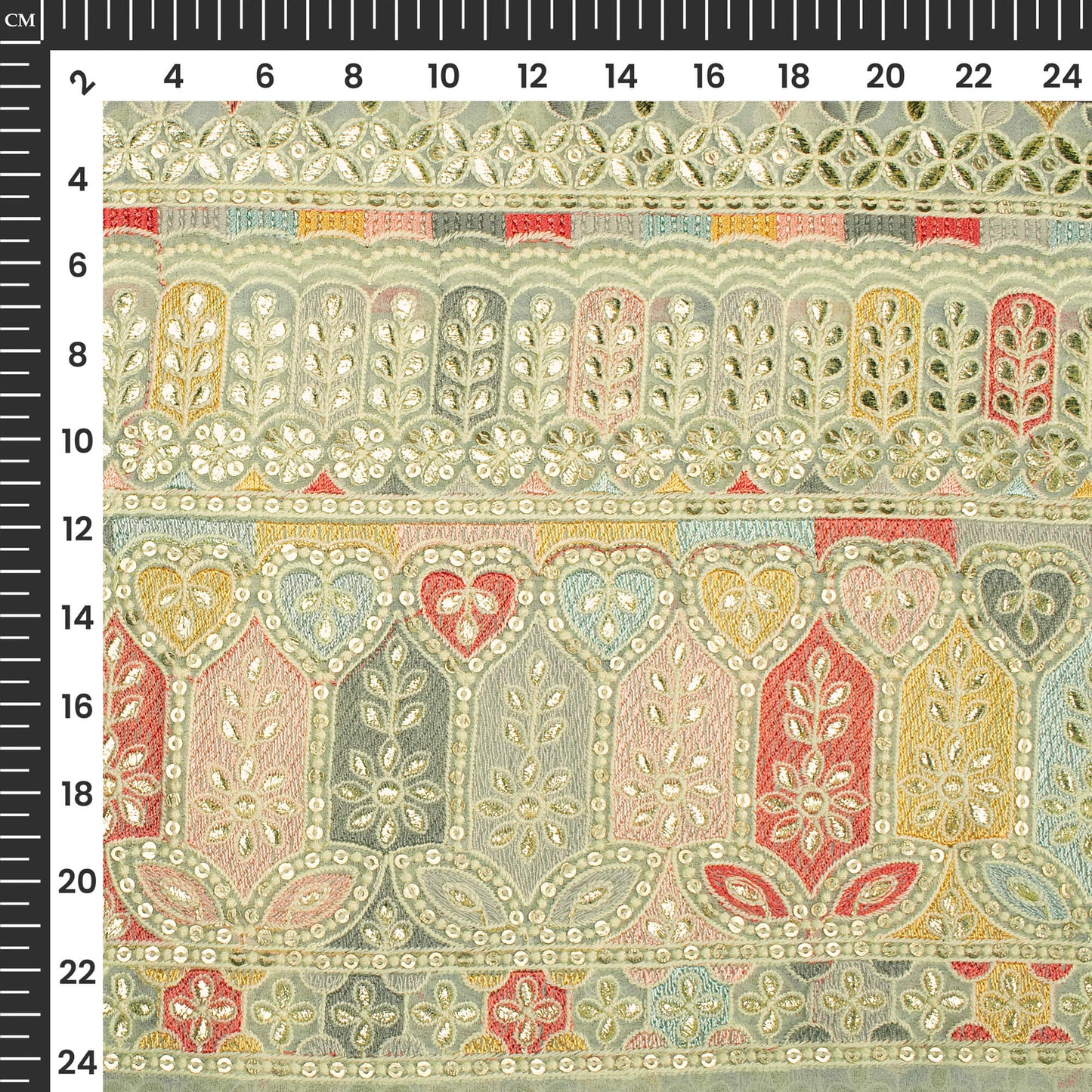 Elegent Trellis Foil Mirror Embroidery On Georgette Fabric
