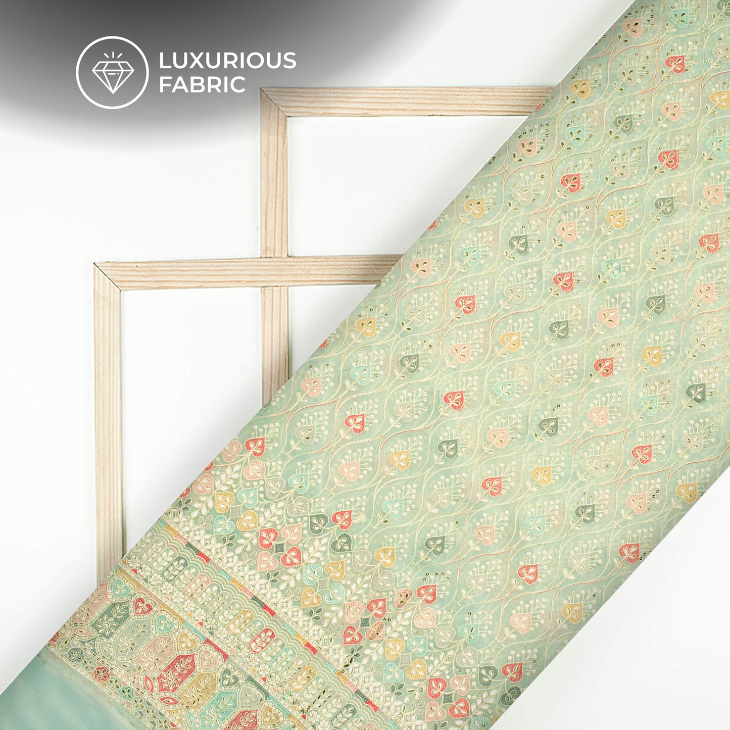 Elegent Trellis Foil Mirror Embroidery On Georgette Fabric