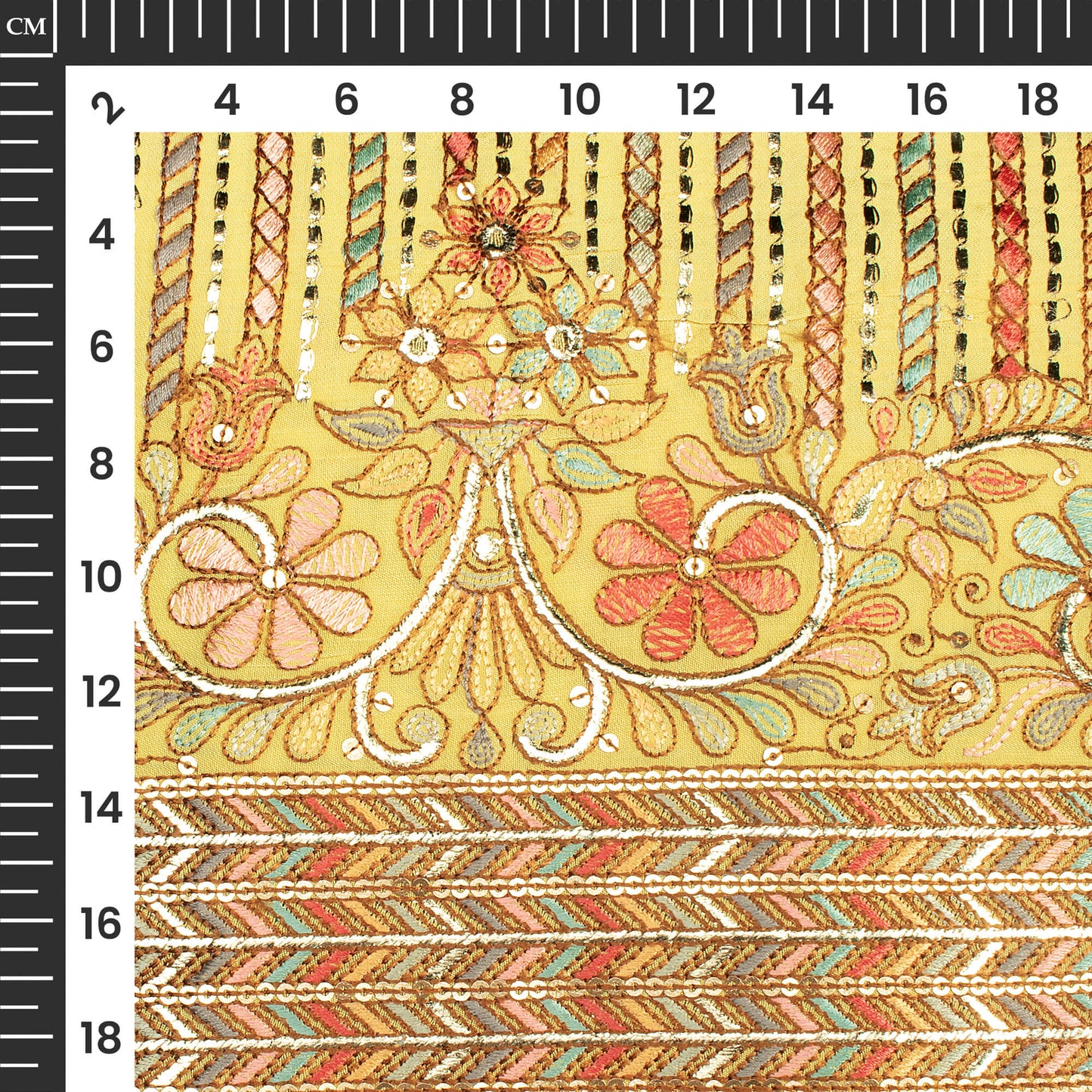 Beautiful Stripes With Gold Foil Embroidery On Glazed Cotton Fabric