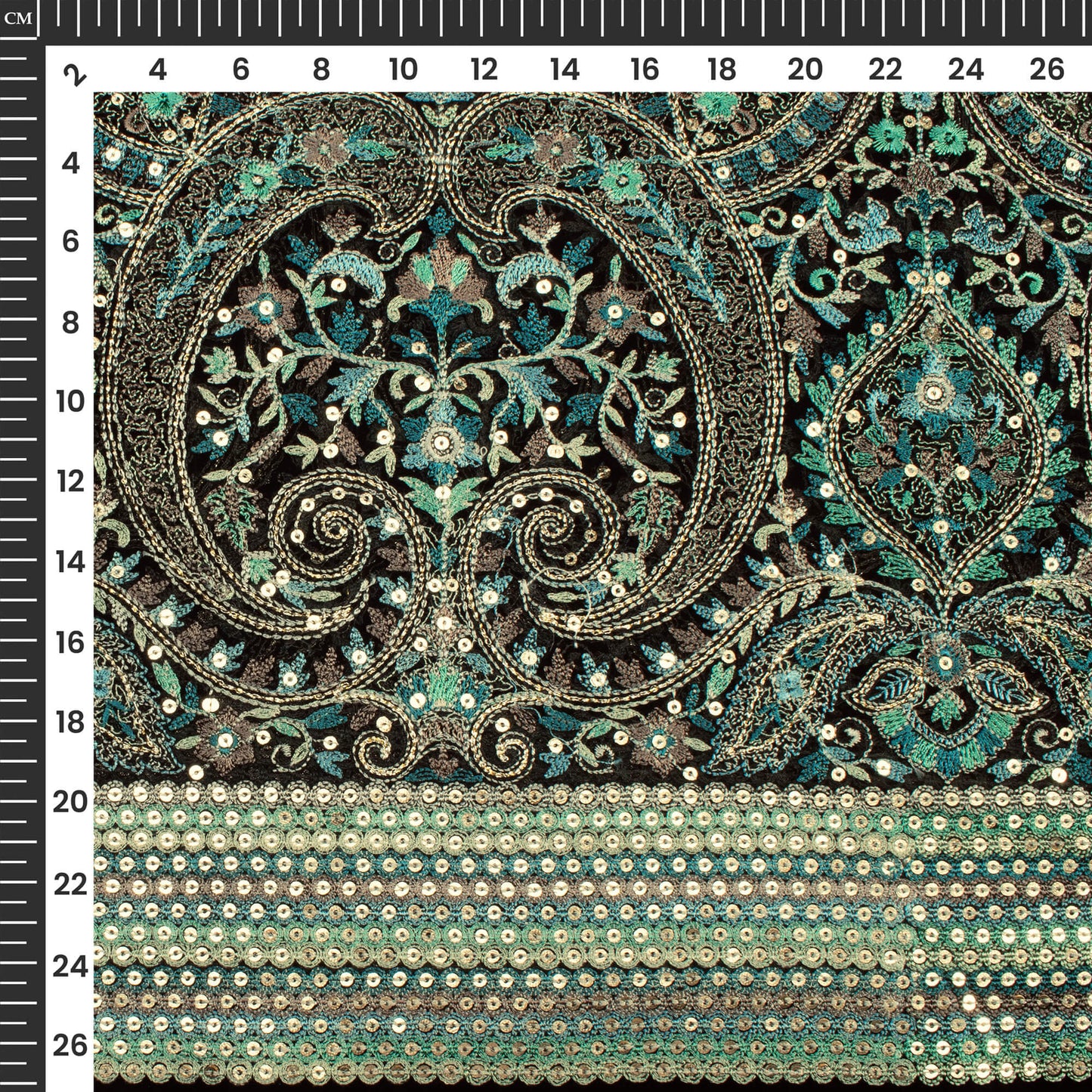 Heavy Kashmiri Work With Gold Sequins Embroidery On Black Georgette Fabric