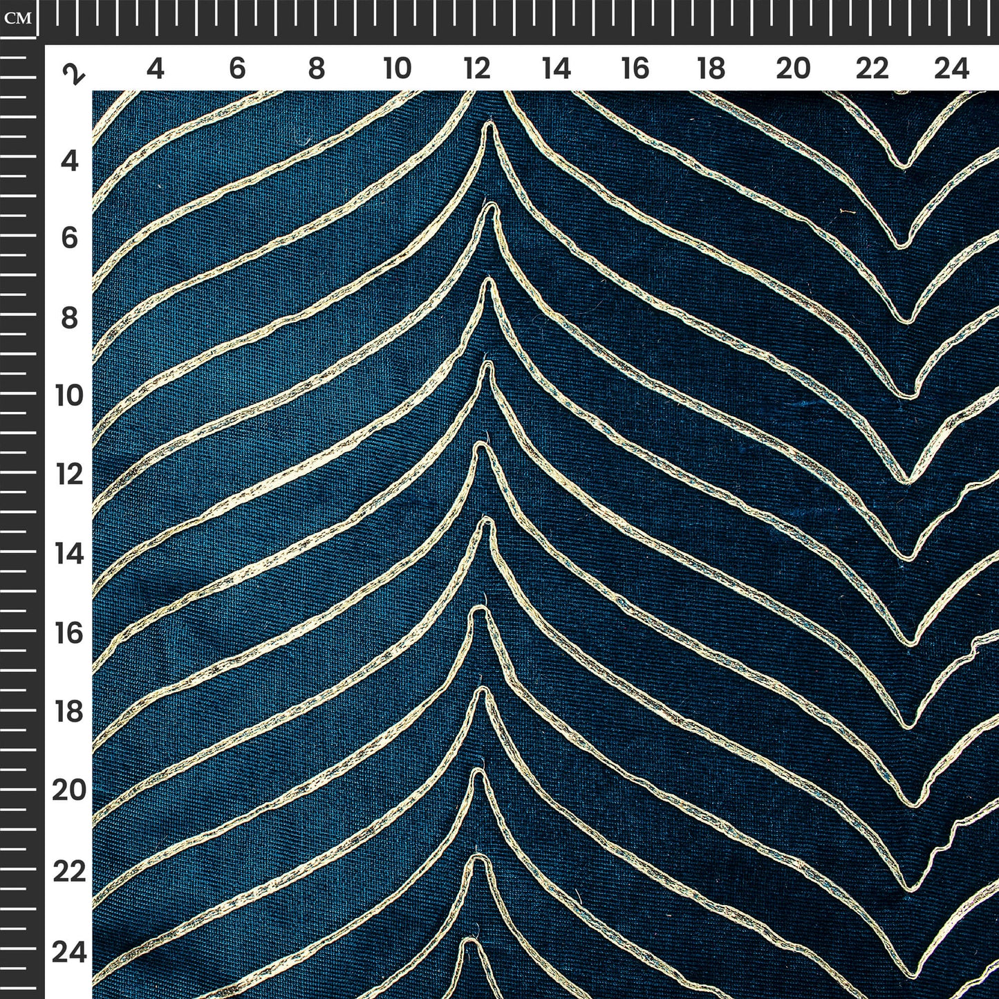 Golden Zari Chevron Embroidery On Pine Green Velvet Fabric