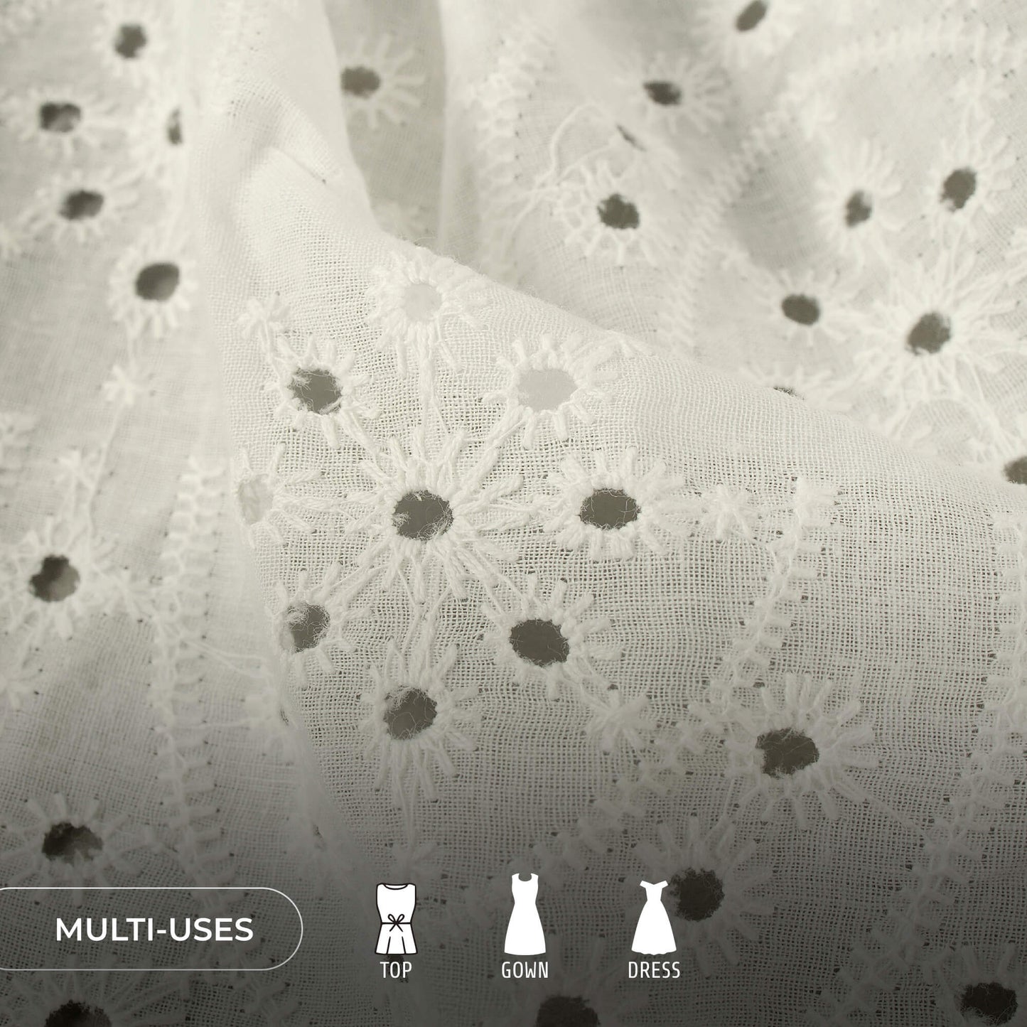 Scales White Premium Schiffli Embroidery Dyeable Cotton Fabric (Width 52 Inches)