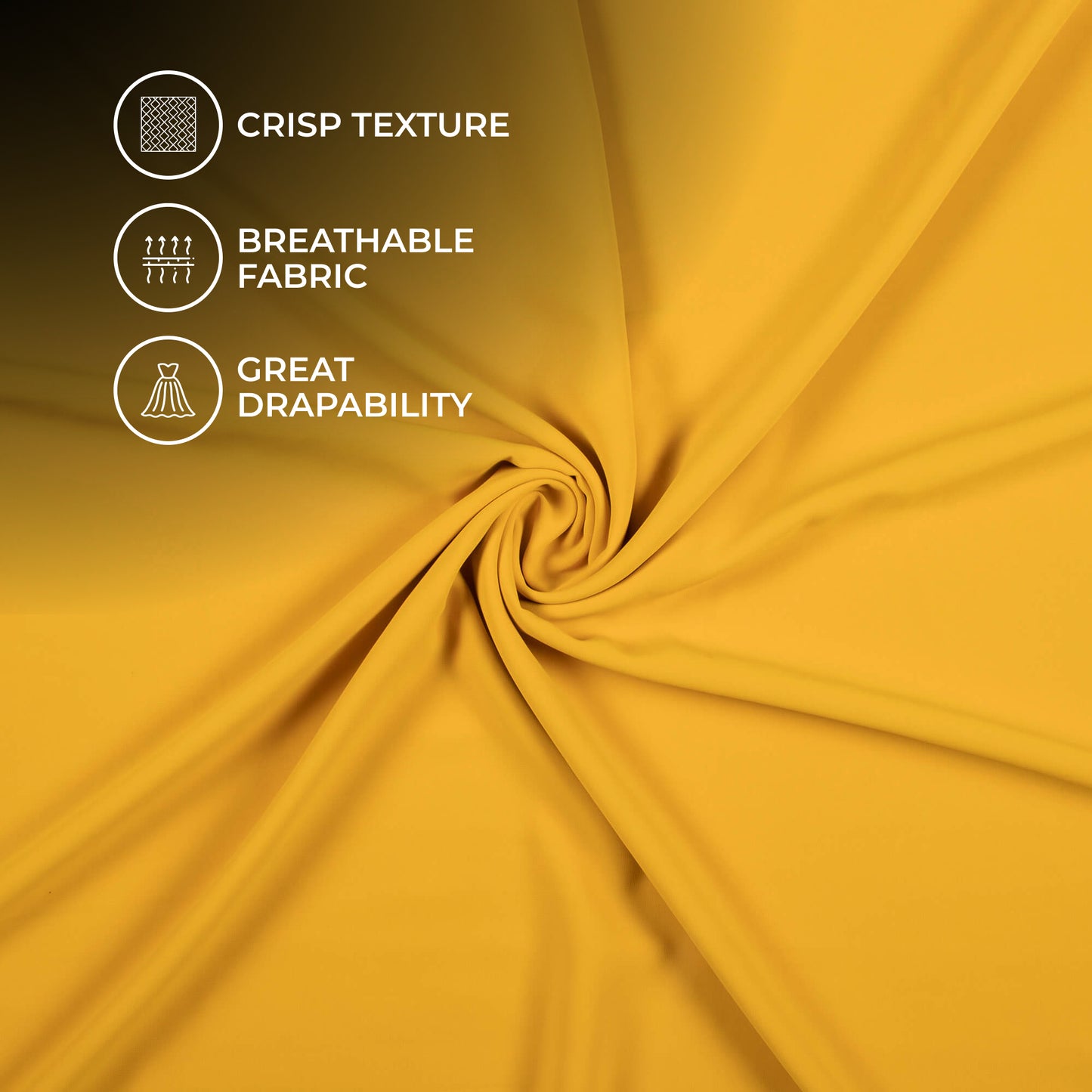 Yellow Plain Vintage Crepe Fabric (Width 56 Inches)