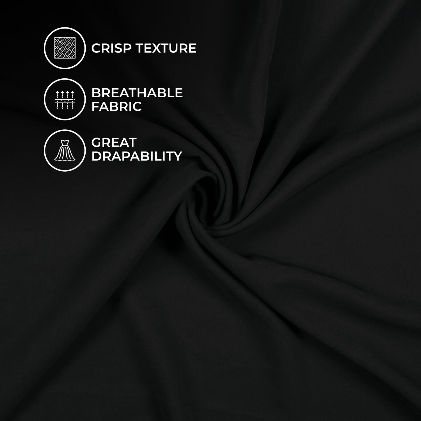 Black Plain Vintage Crepe Fabric (Width 56 Inches)