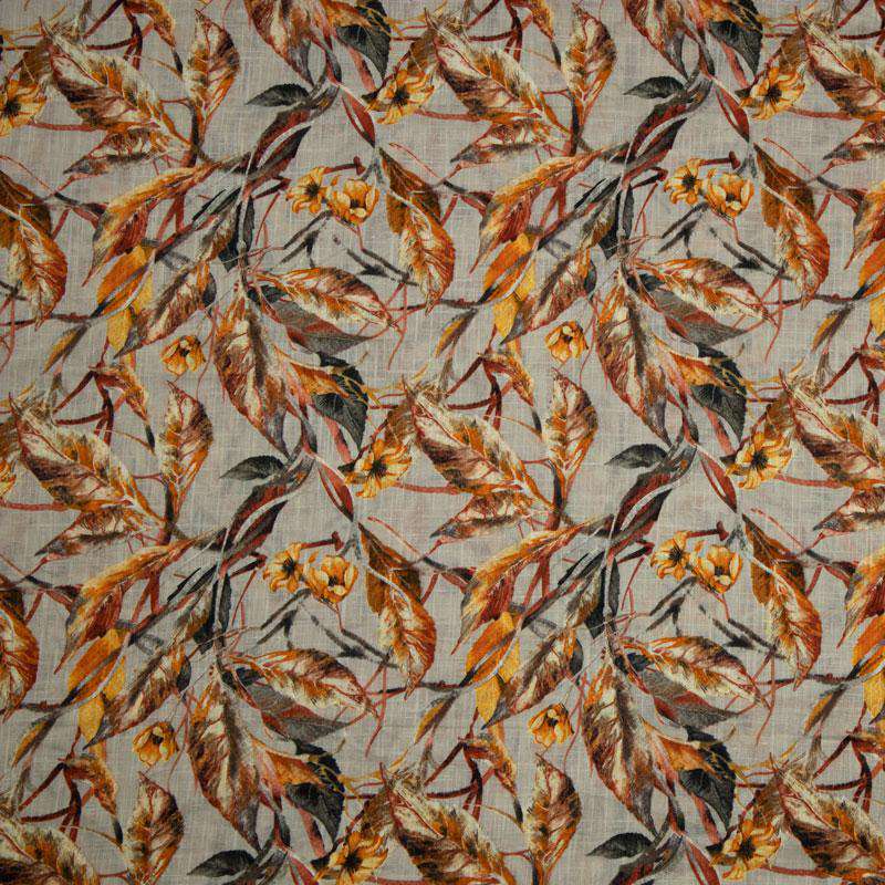 Grey And Brown Leaf Pattern Cotton Slub Fabric