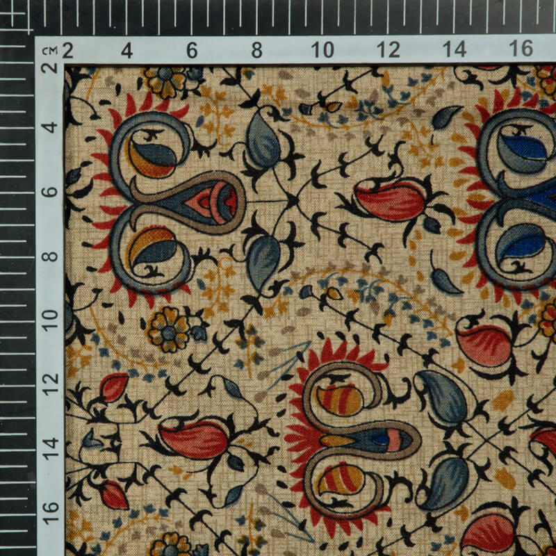 (Pre-Cut 2 Meter) Beige Ethnic Pattern Art Silk Lustrous Fabric