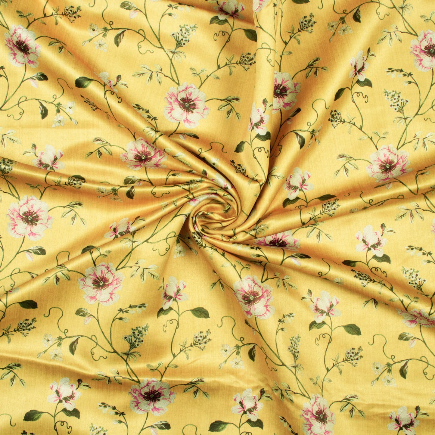 Beige And Cream Floral Pattern Digital Print Heavy Satin Fabric (Width 56 Inches)